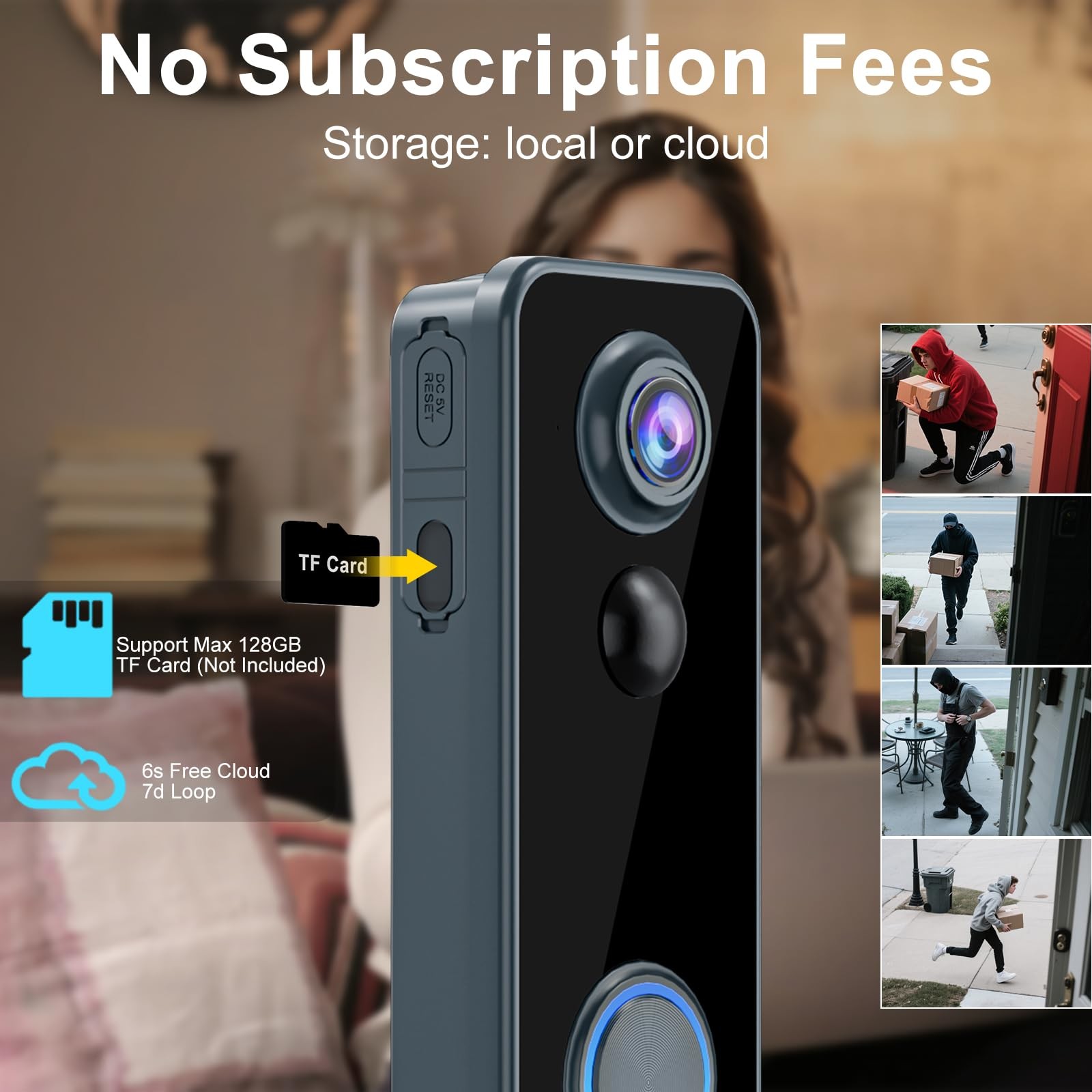 Doorbell Camera Wireless, Head-to-Toe Video - No Subscription Black