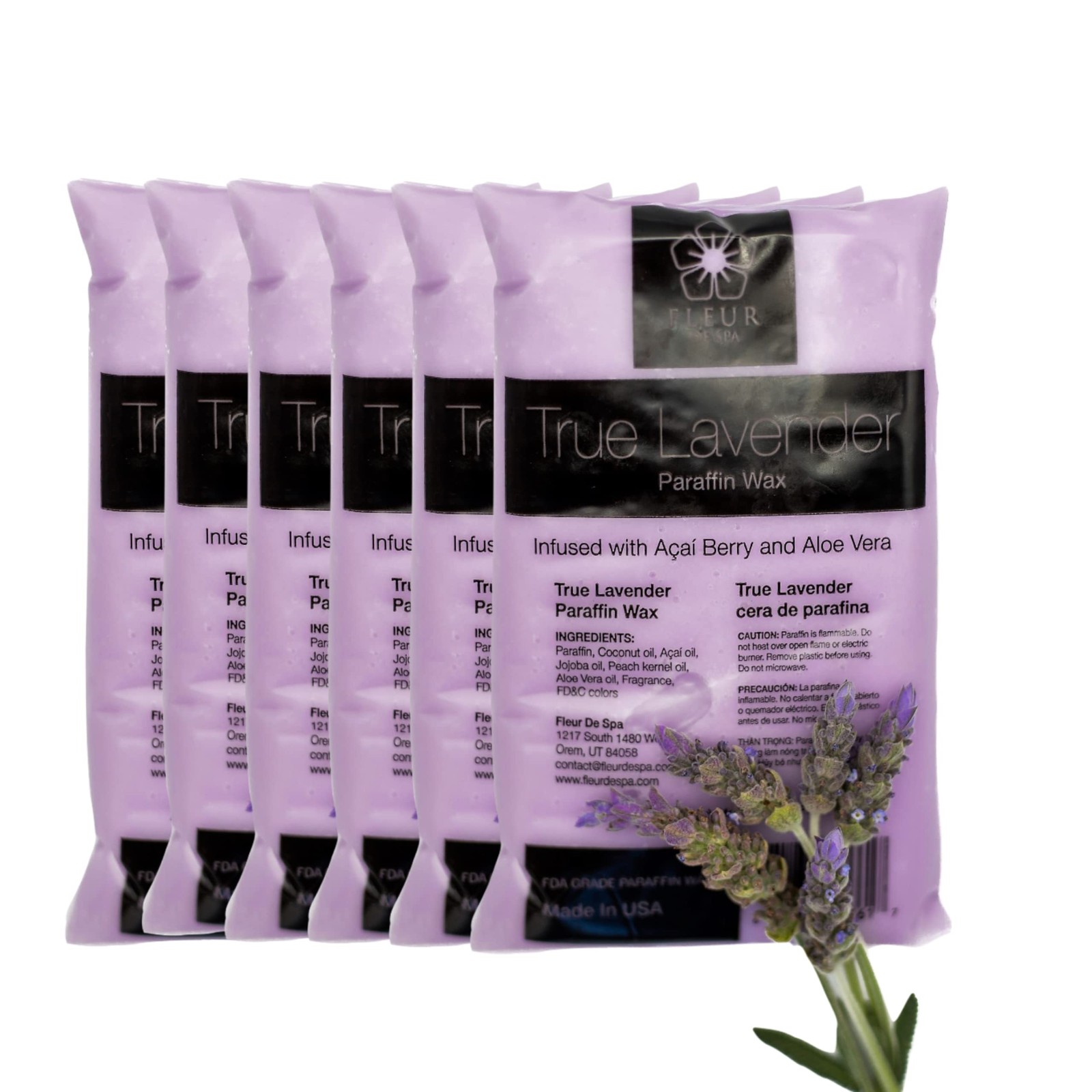 Paraffin Wax Refills 6lb by FLEUR DE SPA – 1 Pound (Pack of 6), True Lavender