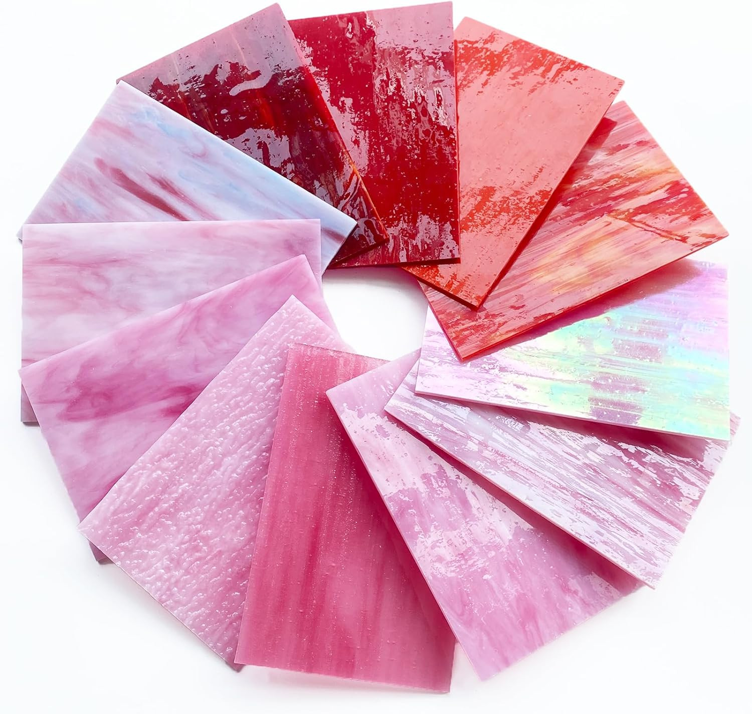 12 Sheets Mixed Red Pink Stained Glass Sheets, 4 X 6 Inch Stained Glass Supplies