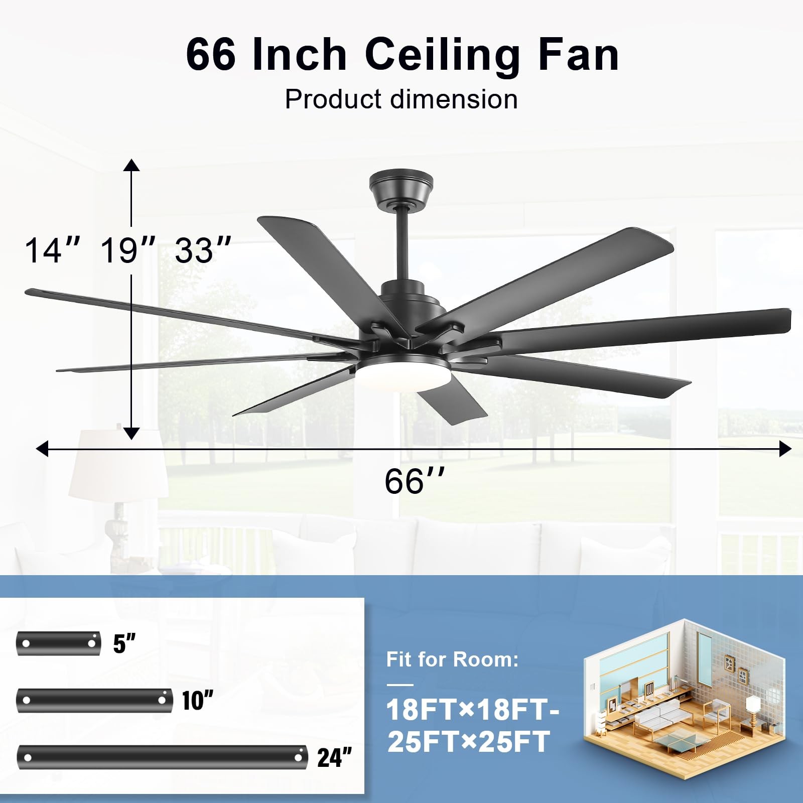 Sofucor 66" Smart Ceiling Fans with Lights,Indoor/Outdoor Ceiling Fan with Light