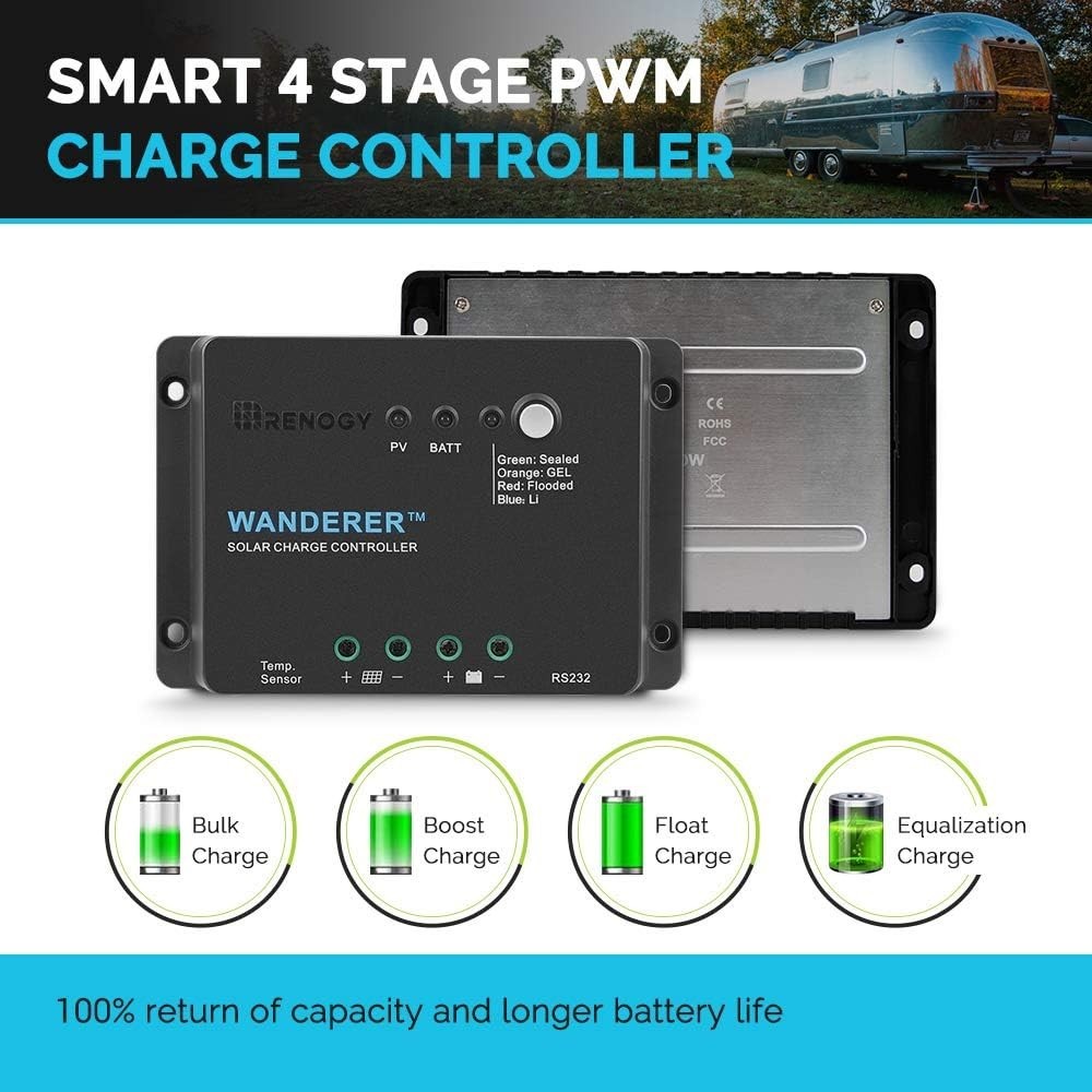 Wanderer Li 30A 12V PWM Solar Charge Controller with Temp Sensor & Bluetooth