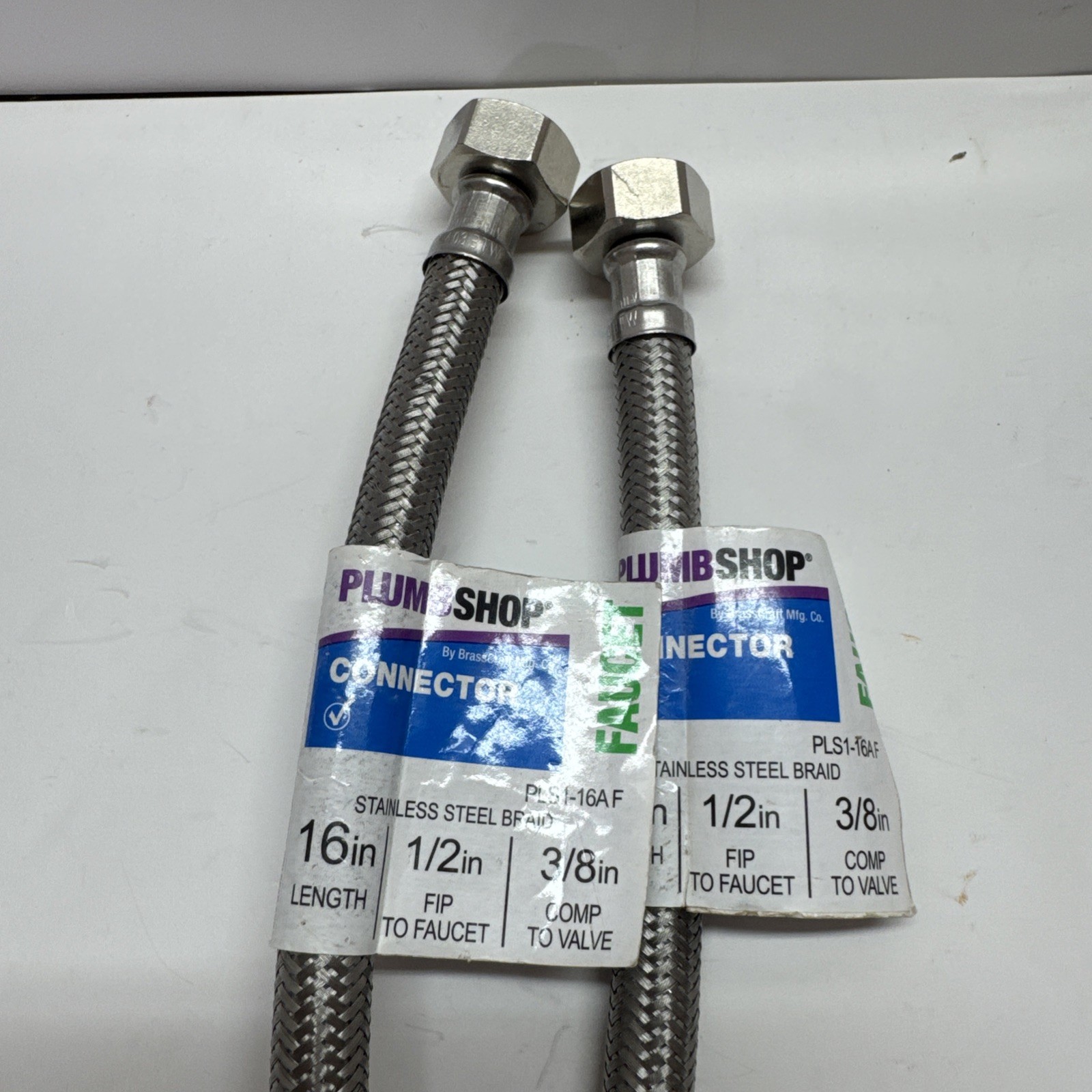 PLUMBSHOP (2 PACK)Faucet Connector Stainless Steel Braid 3/8"&1/2" FIP PLS1-16AF
