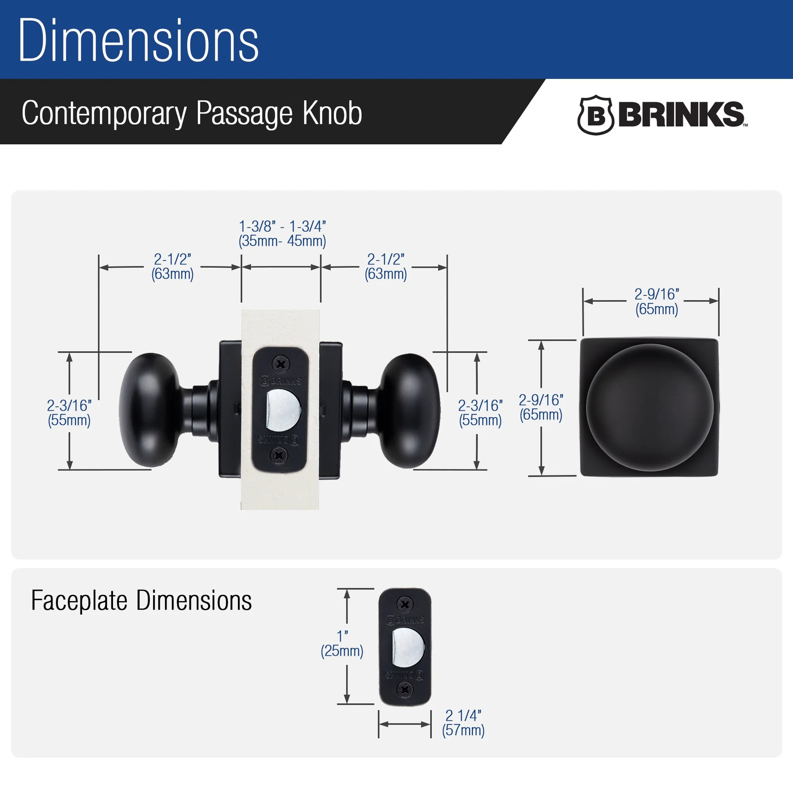 Contemporary Interior Passage Doorknob, Matte Black Keyless Doorknob, 10 Pack