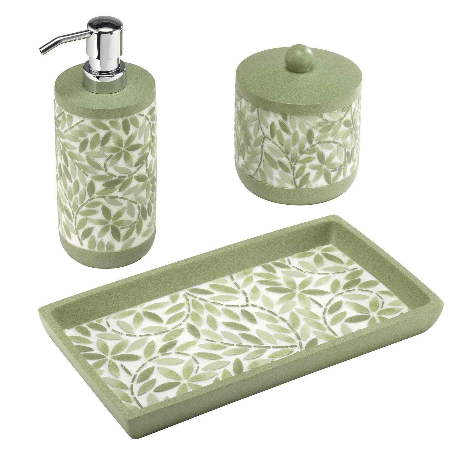 - Bath Set, 3pc Countertop Accessories, Resin Lotion Pump, Covered Jar & Vani...