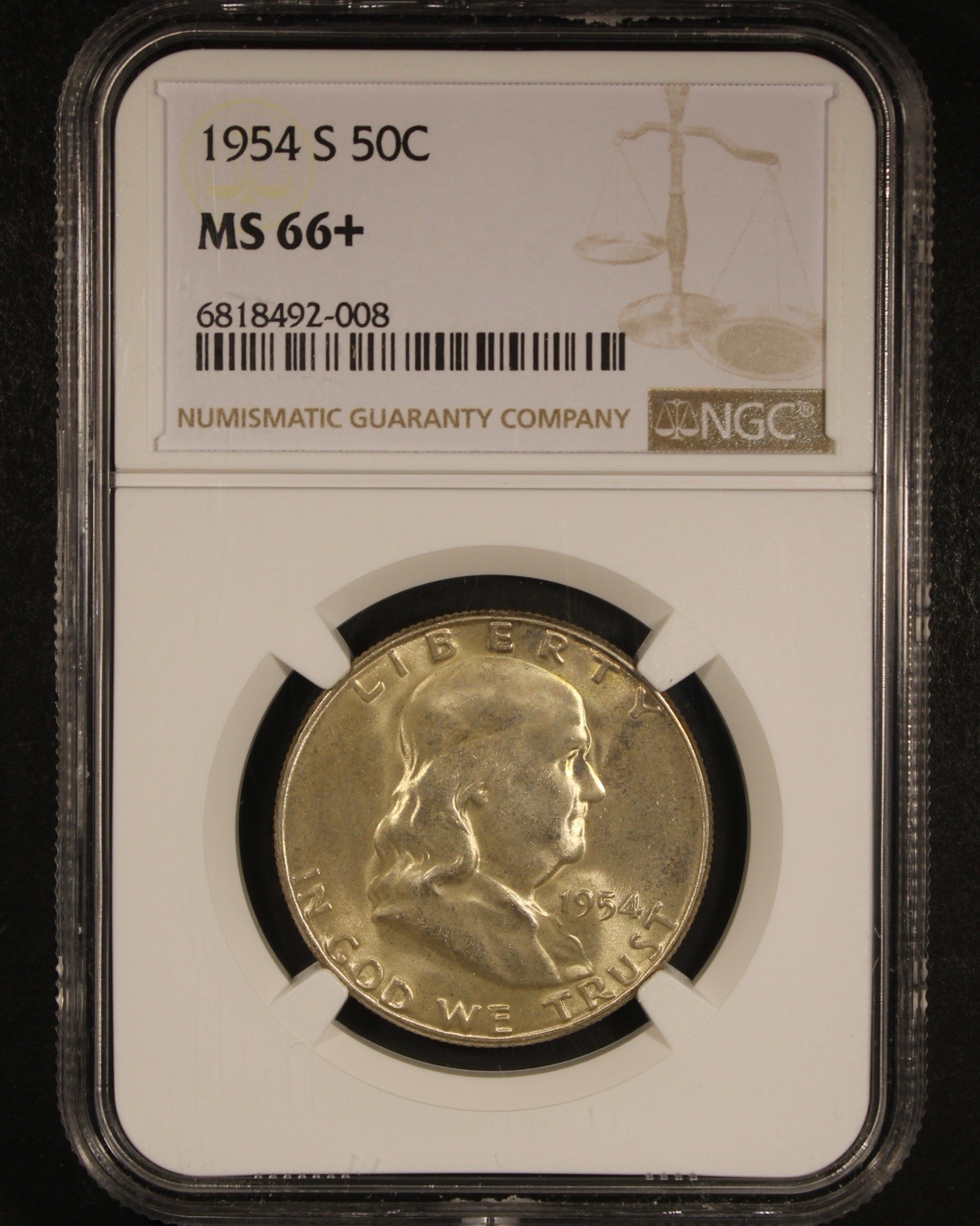 1954-S Franklin Half Dollar - 50c NGC MS66+ - Tough Coin!