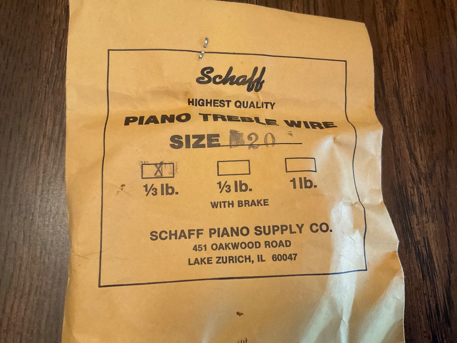Schaff Piano Supply Co HIGHEST QUALITY Treble Wire SIZE 20 - 1/3 Lb Coil New