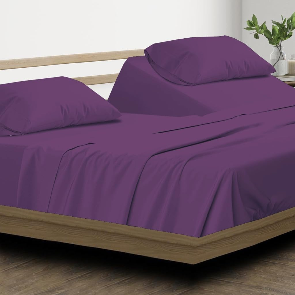 Plum 4-Piece Split Top Queen Microfiber Sheet Set for Adjustable Beds