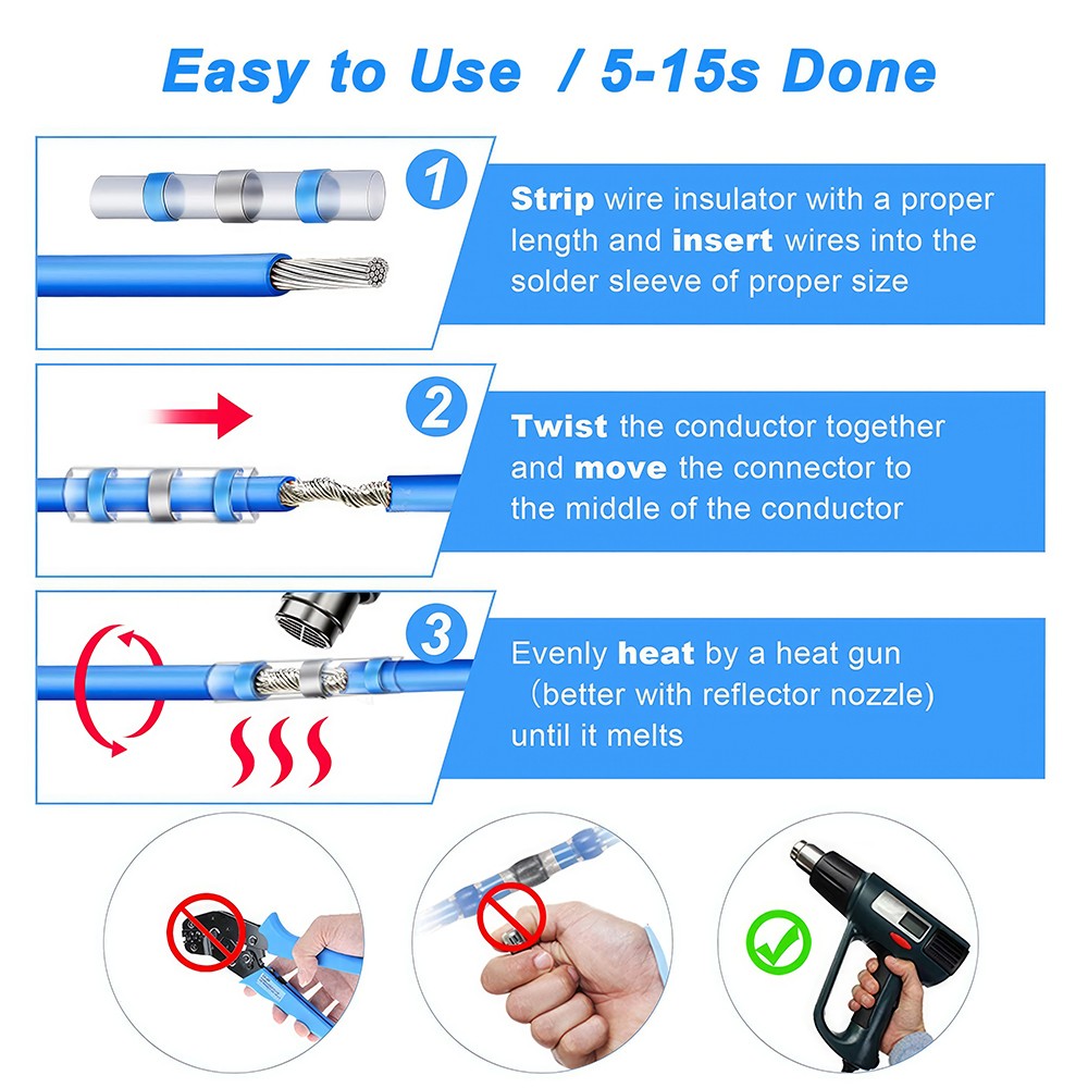 1000PCS Waterproof Solder Stick Seal Sleeve Heat Shrink Butt Wire Connectors