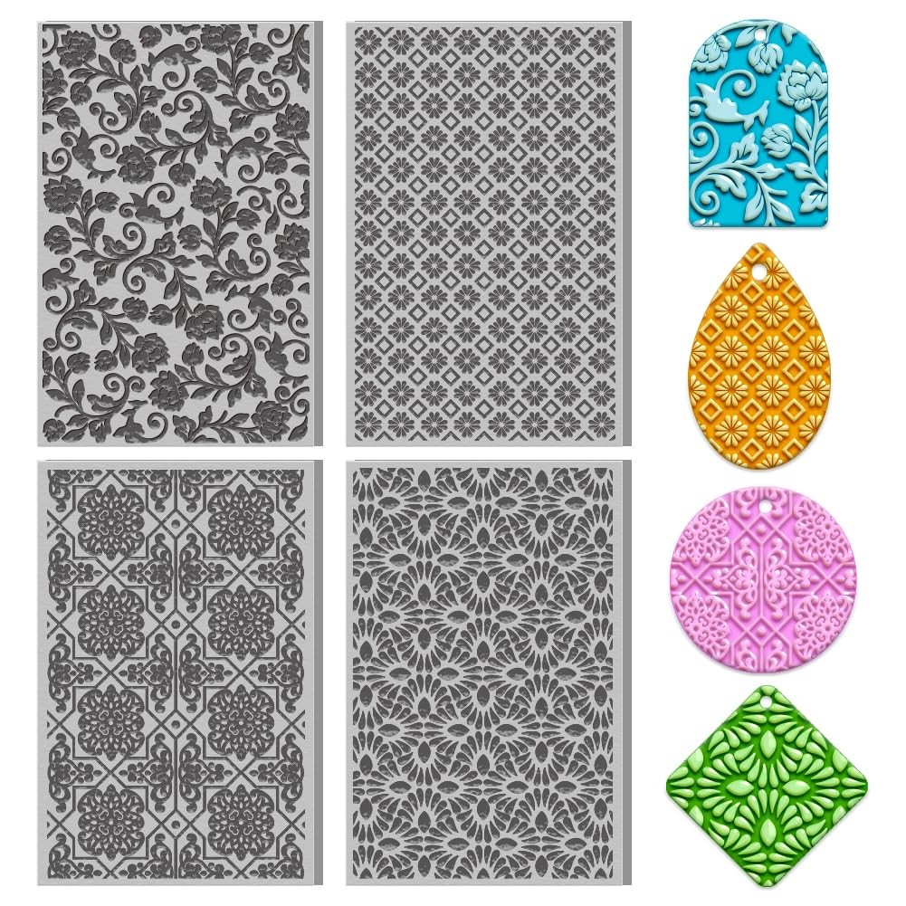 ACRNIGHEET 4PCS Polymer Clay Texture Sheets Set for Using with gray