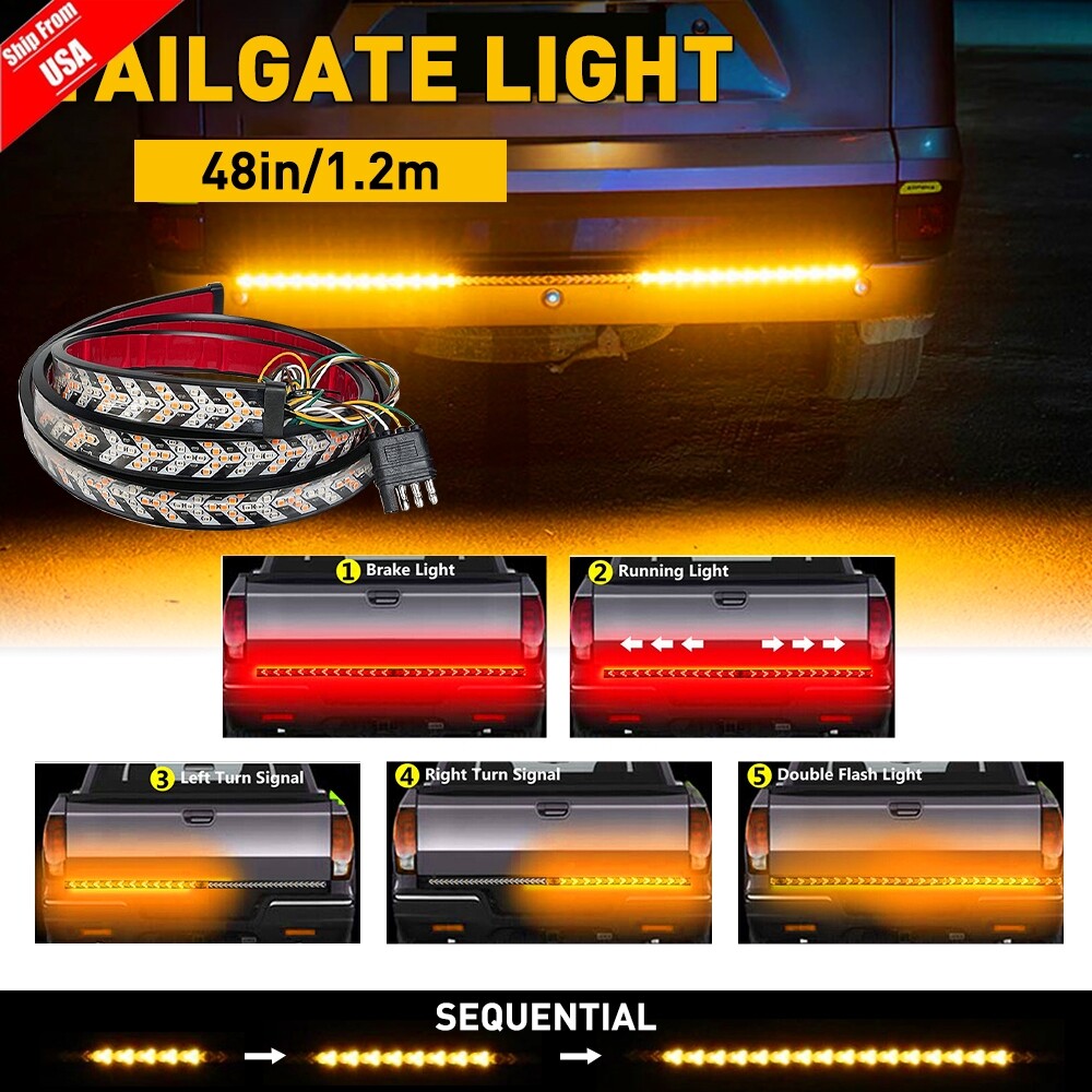 48" Truck Tailgate Light Bar LED Sequential Strip Reverse Brake Turn Signal Lamp