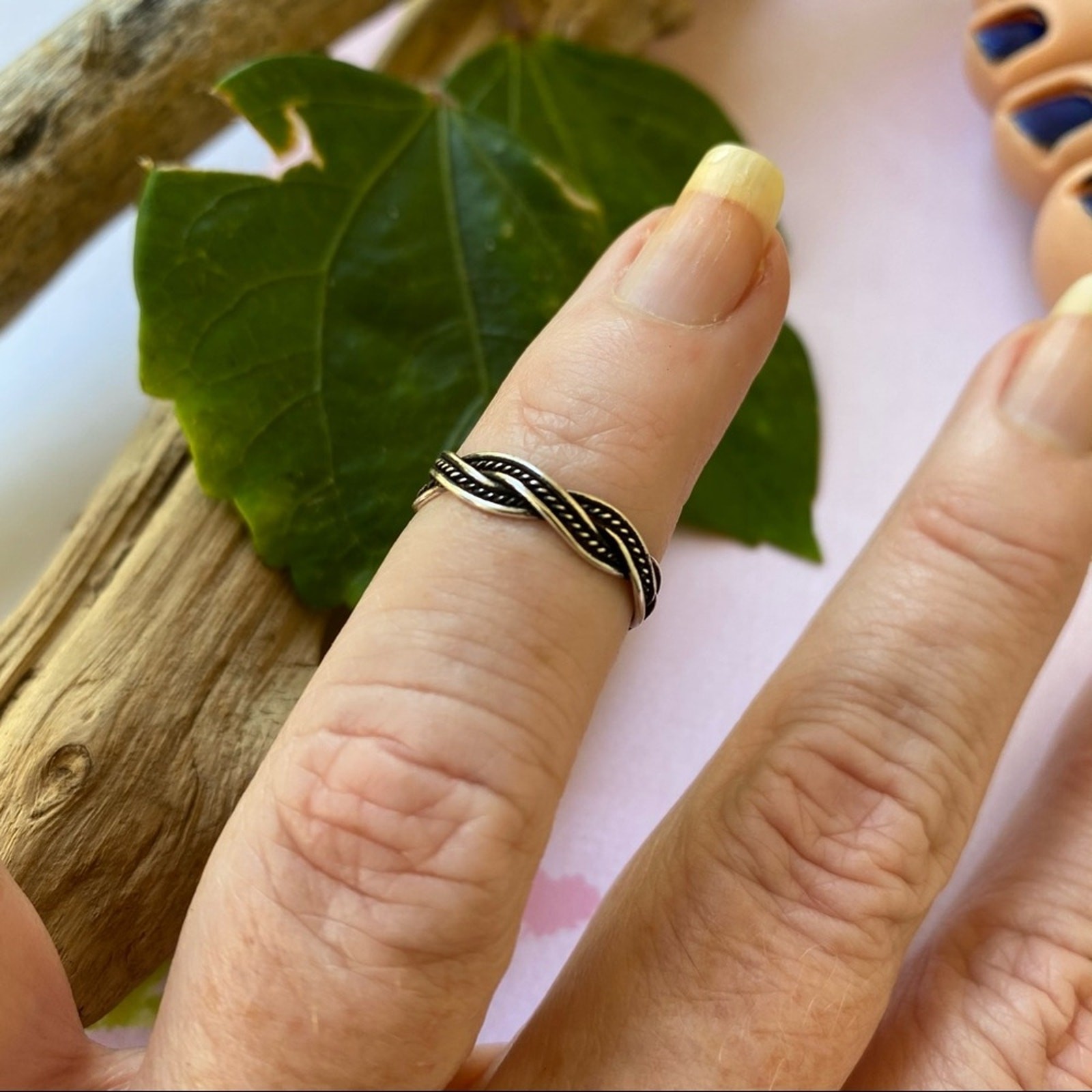 Sterling Silver Oxidized Braided Weave Toe Ring