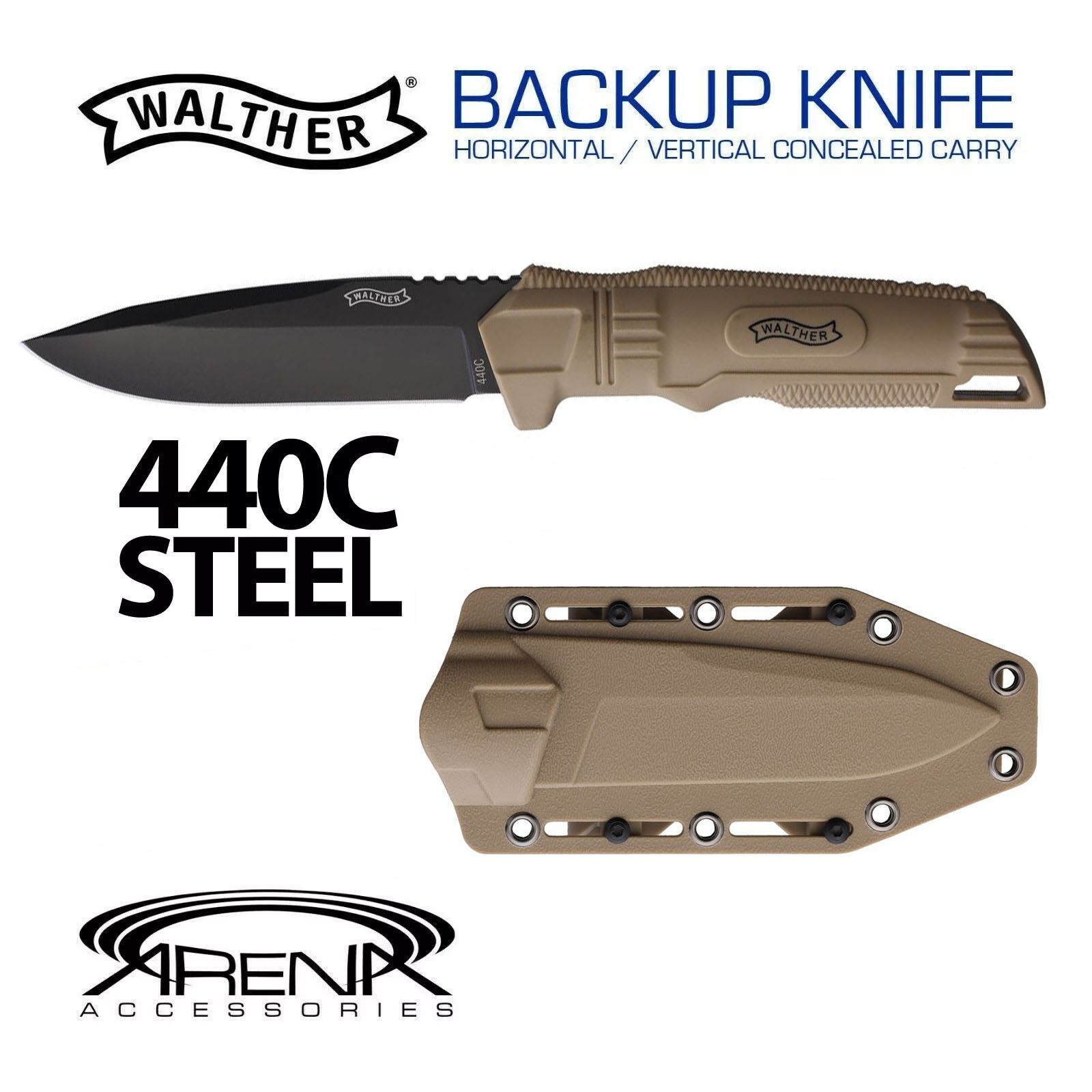 Walther Back-Up Knife 440C Vertical/Horizontal Conceal Carry Sheath Fixed Blade