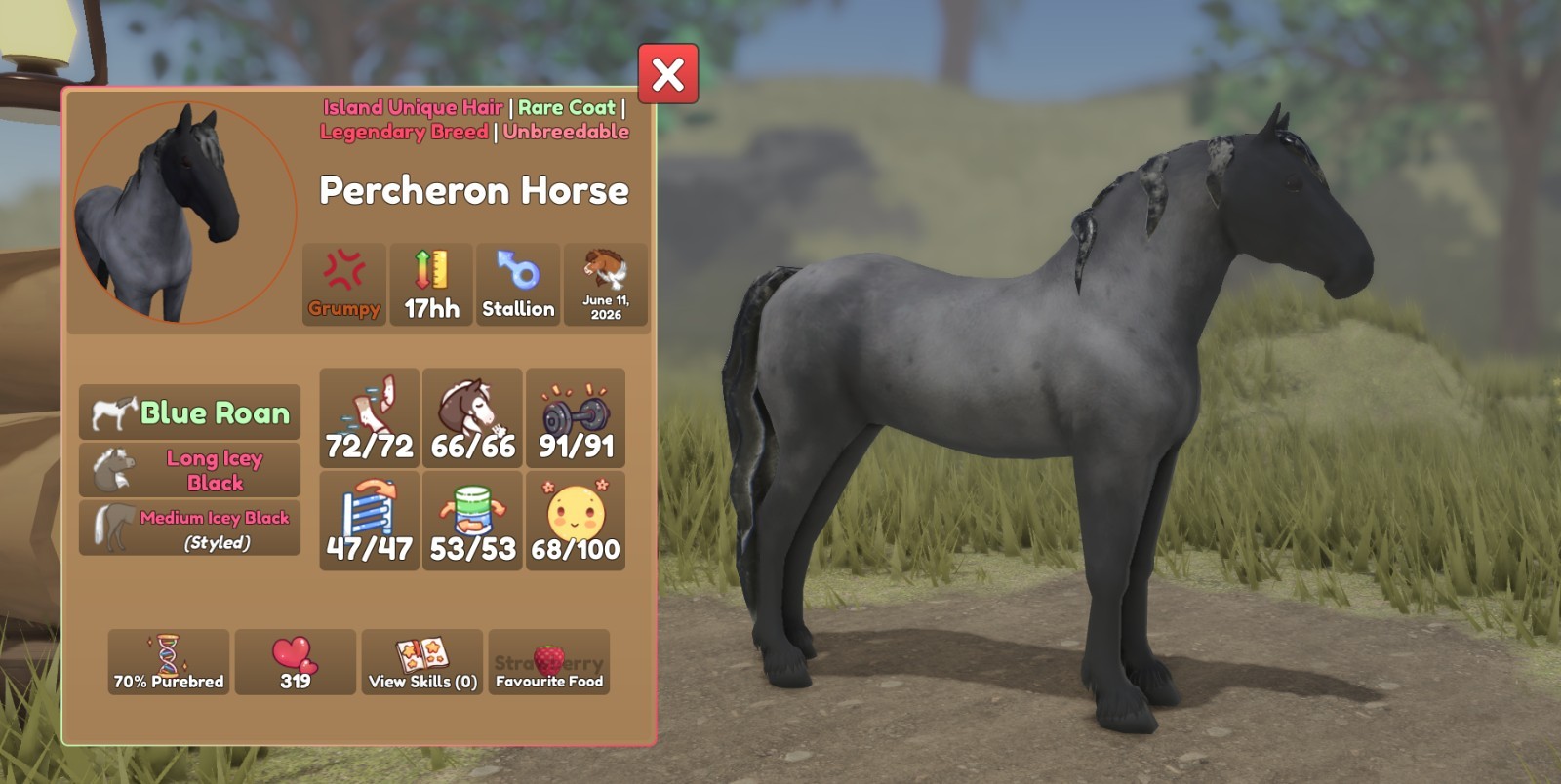 Wild Horse Island | Icey Black Percheron Blue Roan Rare Coat