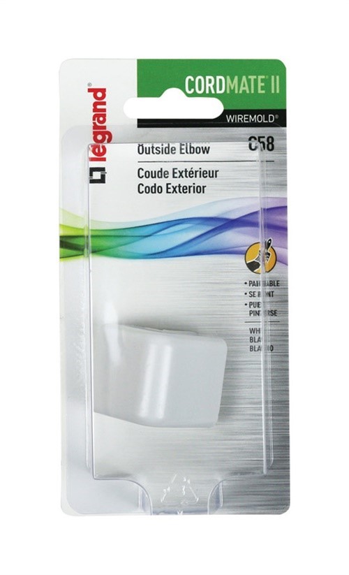 Wiremold C58 CordMate II White Plastic Stylish Design Paintable Electrical Elbow
