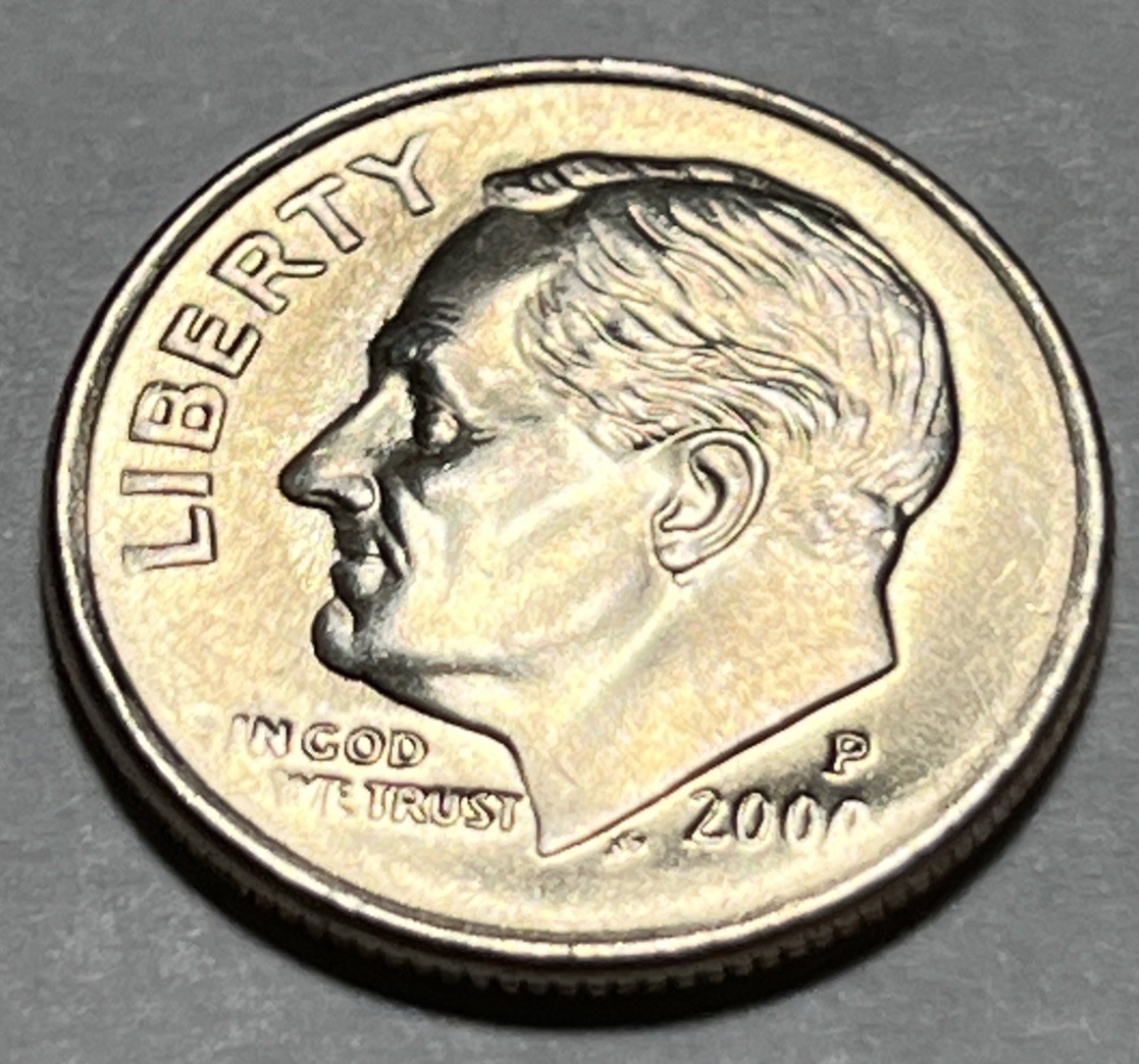 2000 P Roosevelt Dime Errors Weak Strike Faint Date & Lettering Uncirculated #2
