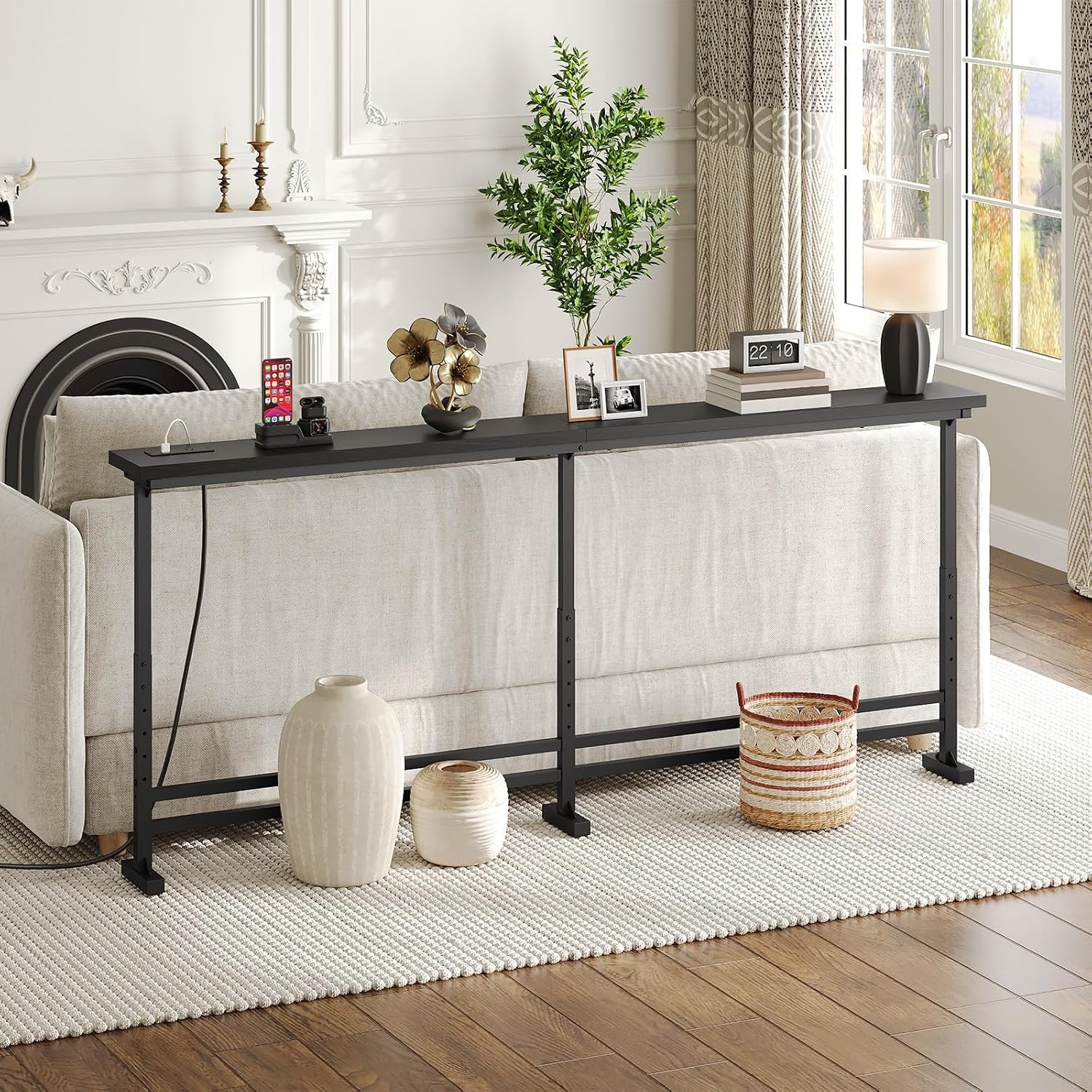 78.7" Console Table with Adjustable Height (27.6"-35.4") and Power Outlet