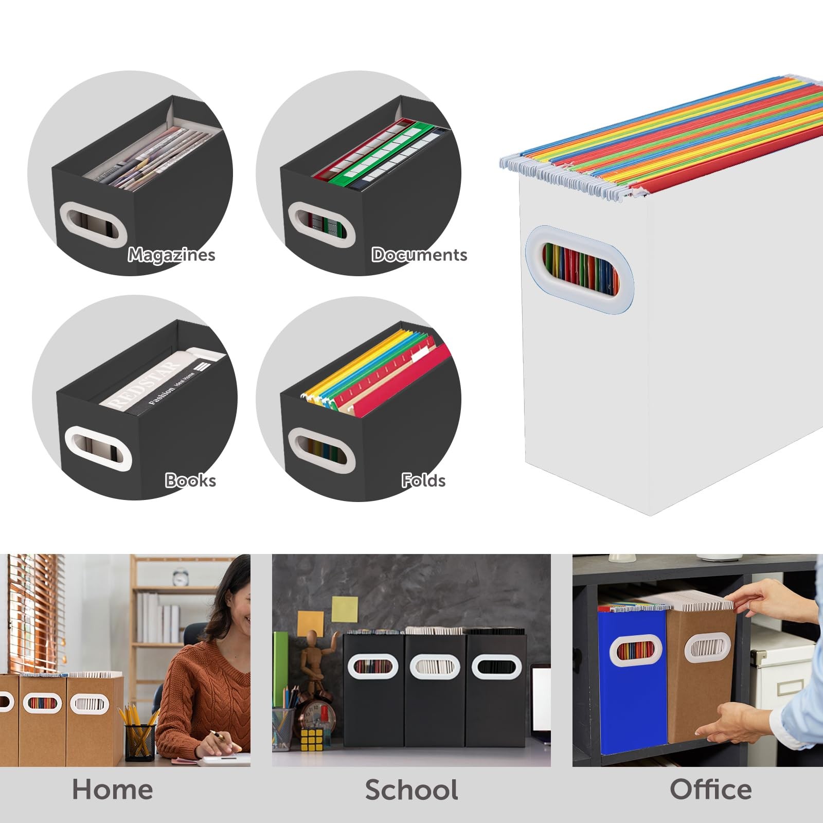 Collapsible File Organizer Box With Handle Cardboard Hanging Document Holder