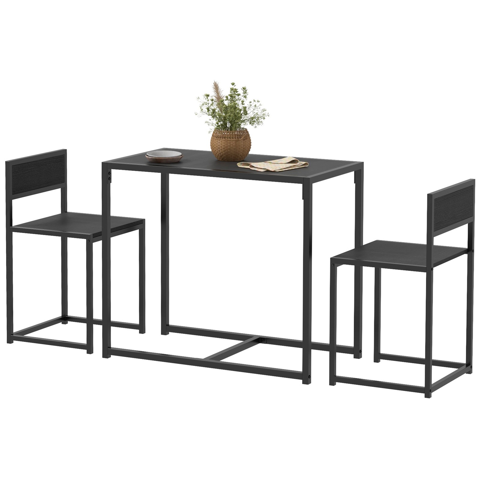 Industrial 3pc Dining Table 2 Chair Set for Small Space Dining Room Kitchen