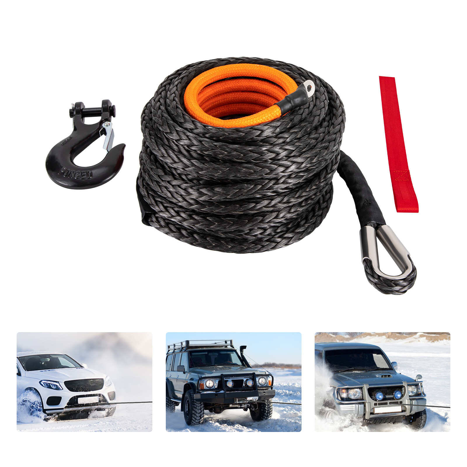 9/16"x76ft 35000LBS Synthetic Winch Rope Recovery Cable Winch Line Truck SUV