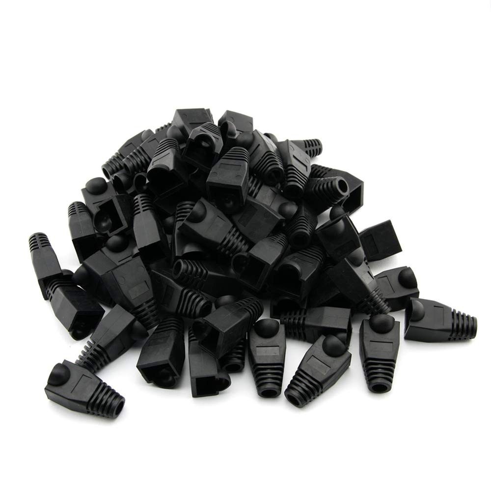 RilexAwhile 100 Pcs Black Soft Plastic CAT5E CAT6 Ethernet RJ45 Cable