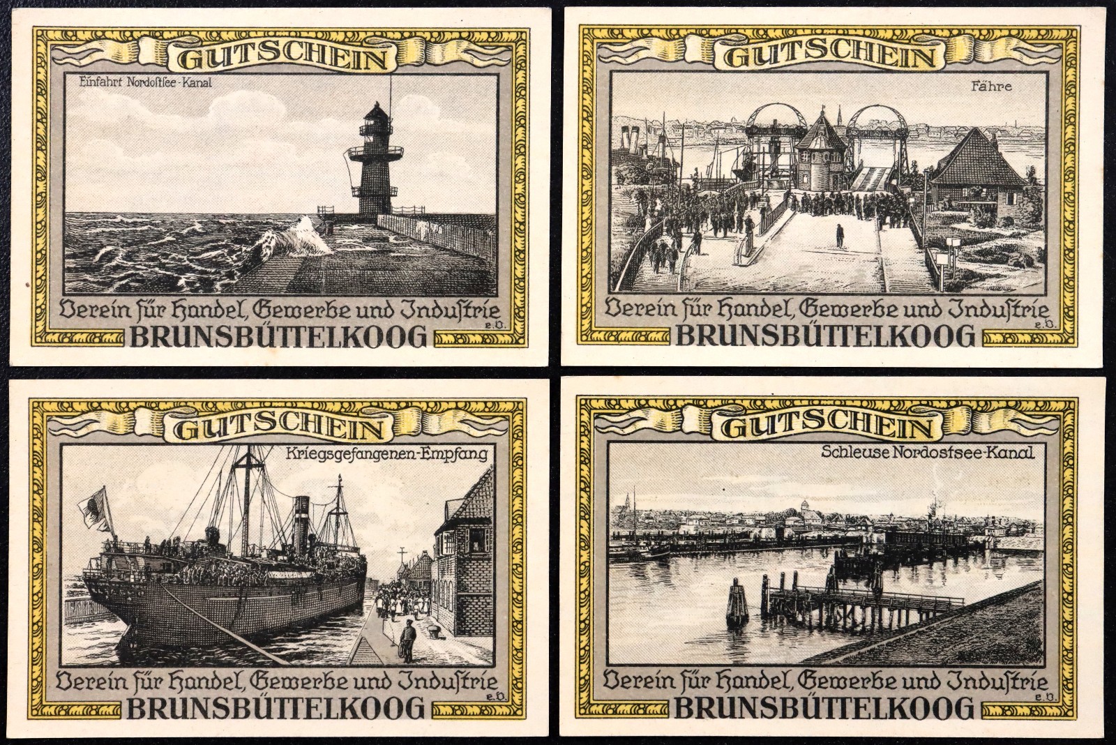BRUNSBÜTTELKOOG 1921 "Ocean/Ship/Harbor Sketches" Nice art! Notgeld Complete