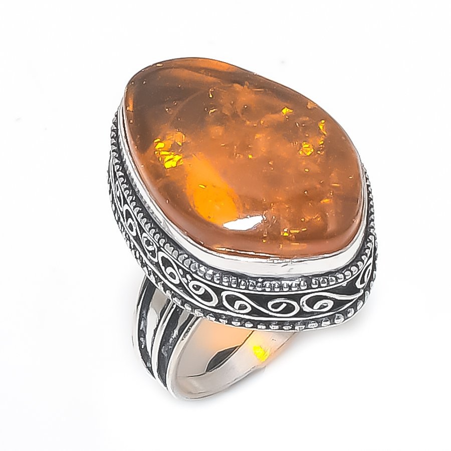Baltic Amber Gemstone Handmade 925 Sterling Silver Jewelry Ring Size 9 f872