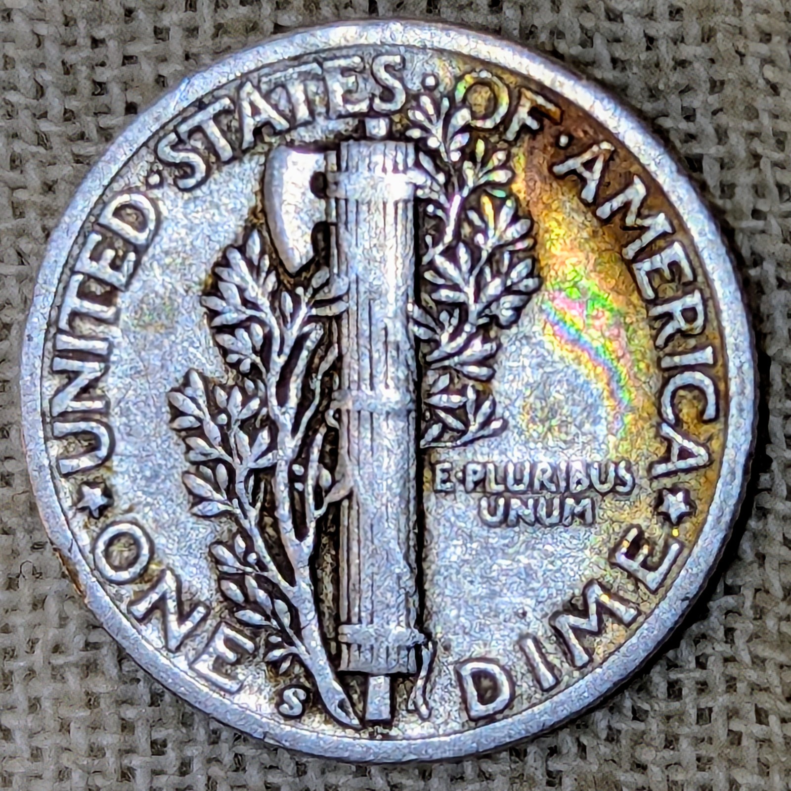 1944 S Mercury Dime VF : Very Fine, Rainbow Tone, SF Mint - .9 Fine Silver Coin