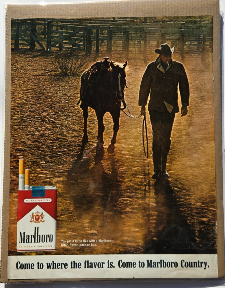 Vintage Marlboro Man Cowboy Cigarette Print Ad 1967 Life Magazine