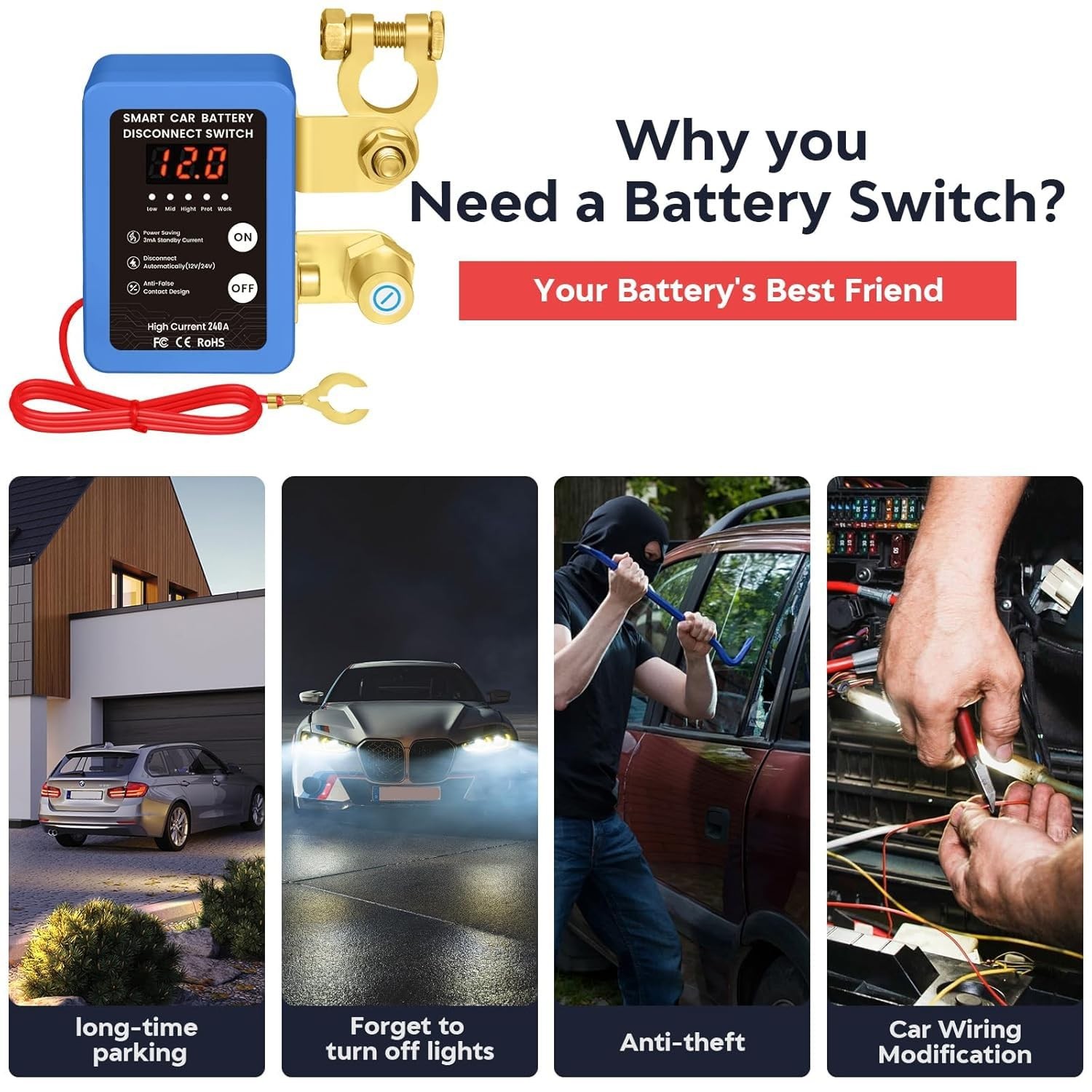 Kill Switch for Car - 12V Remote Battery Disconnect Switch Smart Voltage Car ...