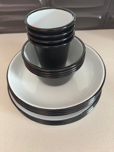 Falcon Enamelware Complete Set - Plates, Deep Plates, Bowls, Tumblers Cups