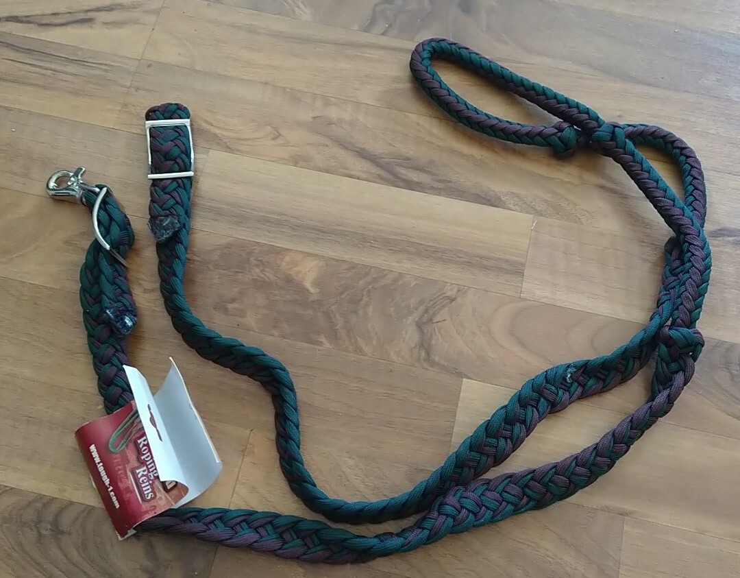 Tough 1 Knotted Cord Roping Reins,Hunter Green/ Brown