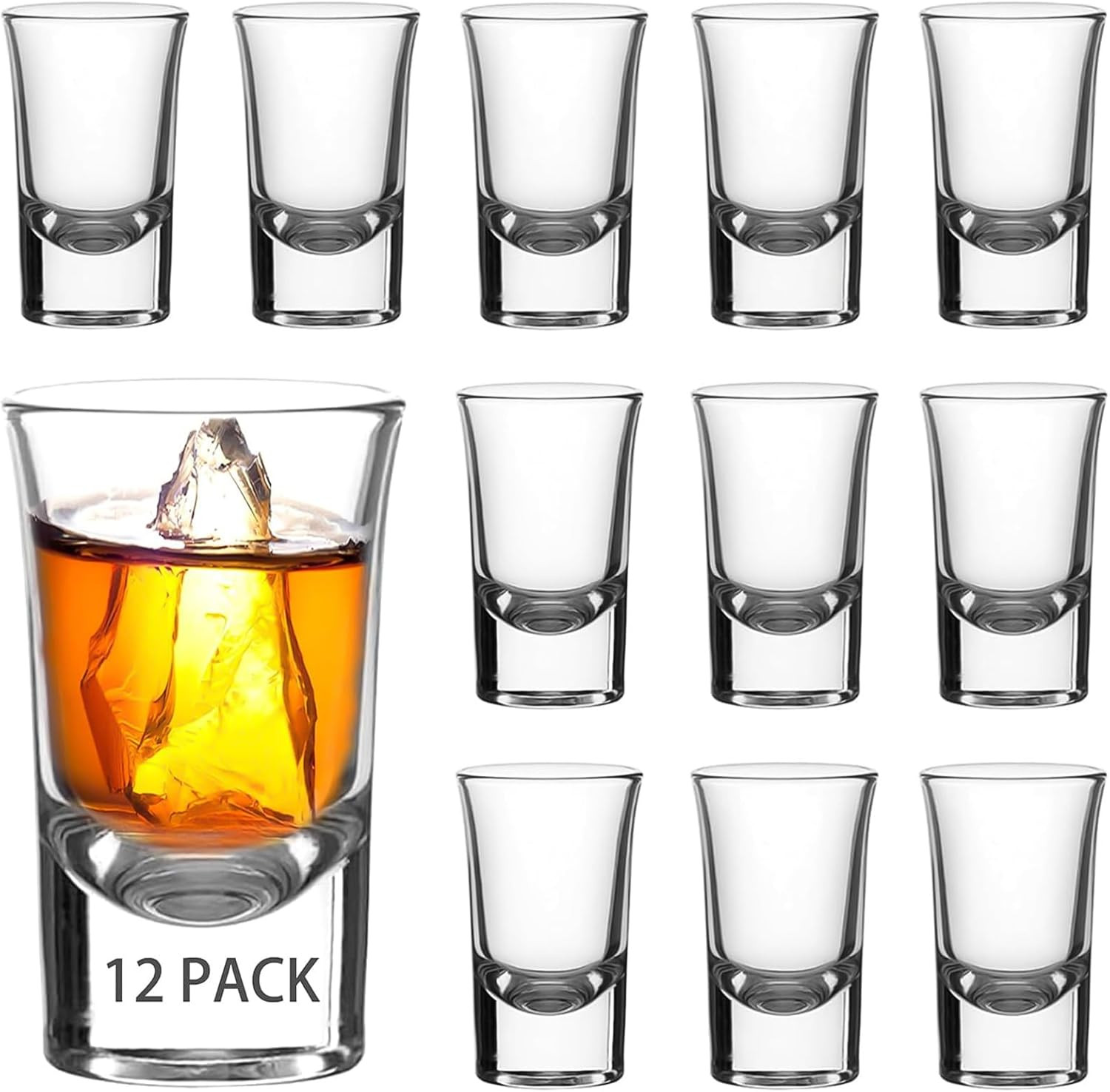 Ruckae 12 Pack 1 OZ Shot Glasses Set with Heavy Base Clear Shot Glasses Bulk for