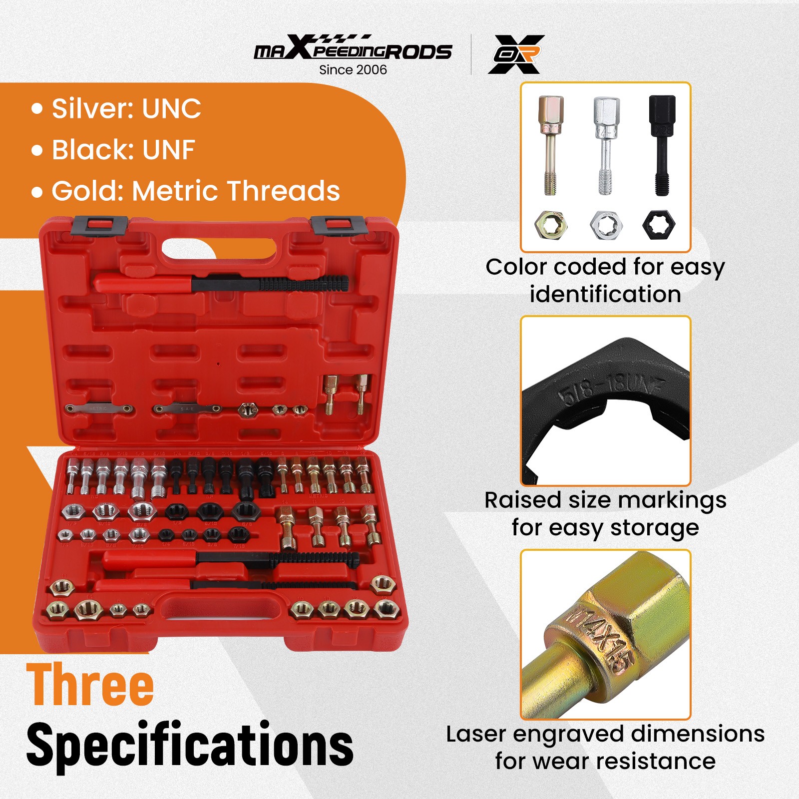 56x Thread Restorer Kit, Rethread Repair Tools UNC UNF & MetricThread Chaser Set