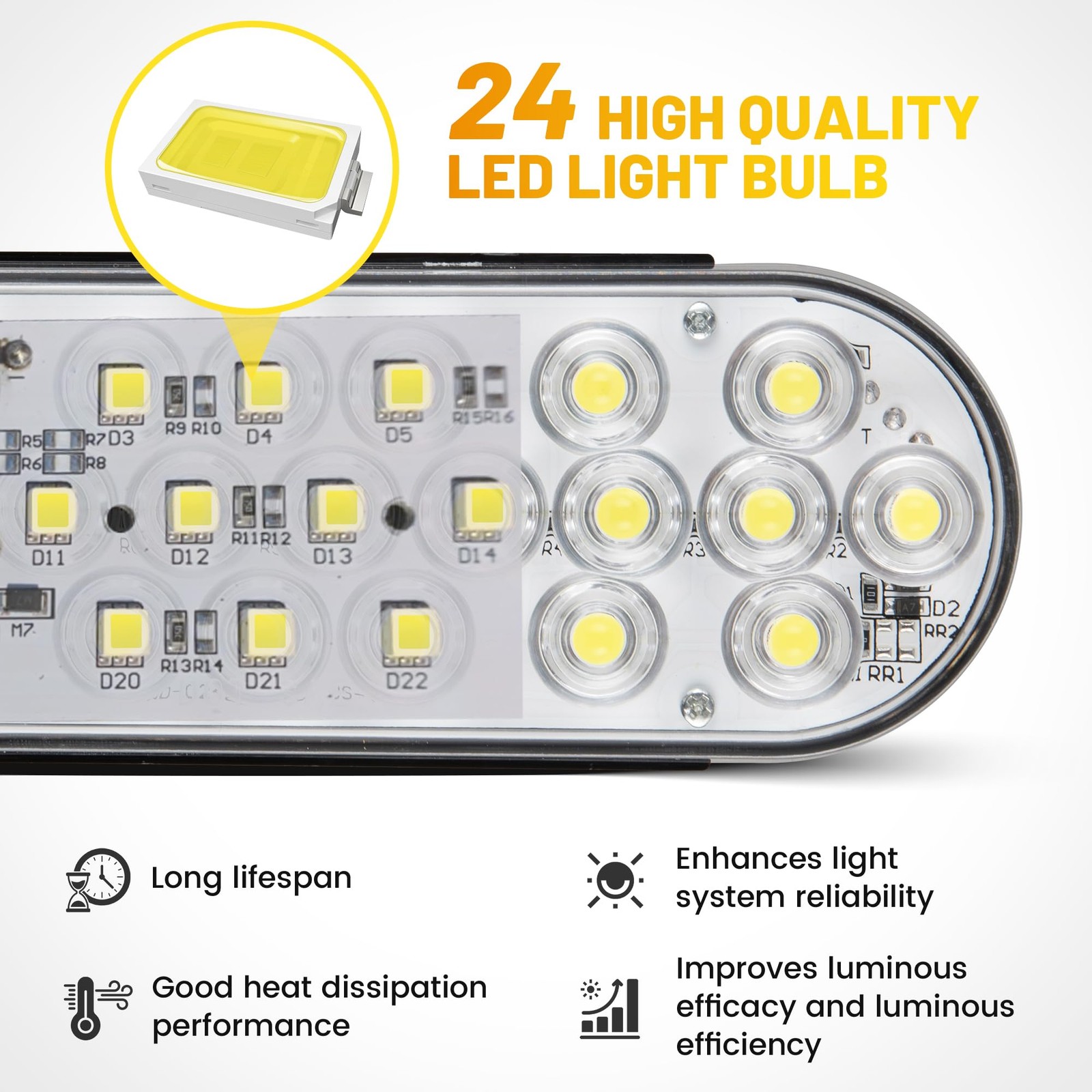 6 Inch Oval White LED Trailer Tail Lights with 6" 24LEDs Light