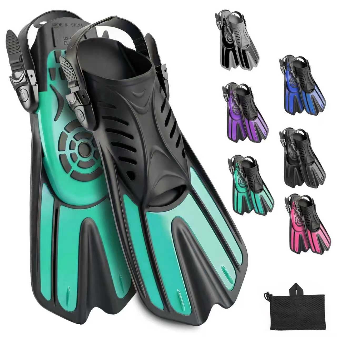 Diving fins Snorkeling Gear for Adults L/XL (Men 9-13 / Women 10-14), GREEN