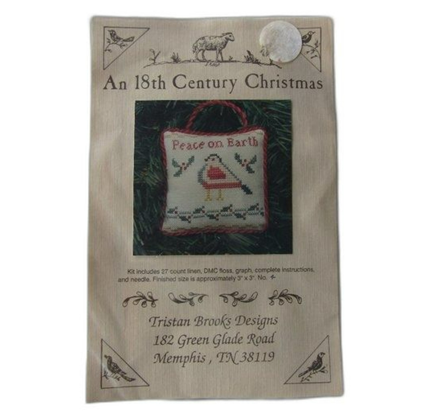 Peace On Earth Bird Ornament Cross Stitch Kit Tristan Brooks Designs NOS 3X3