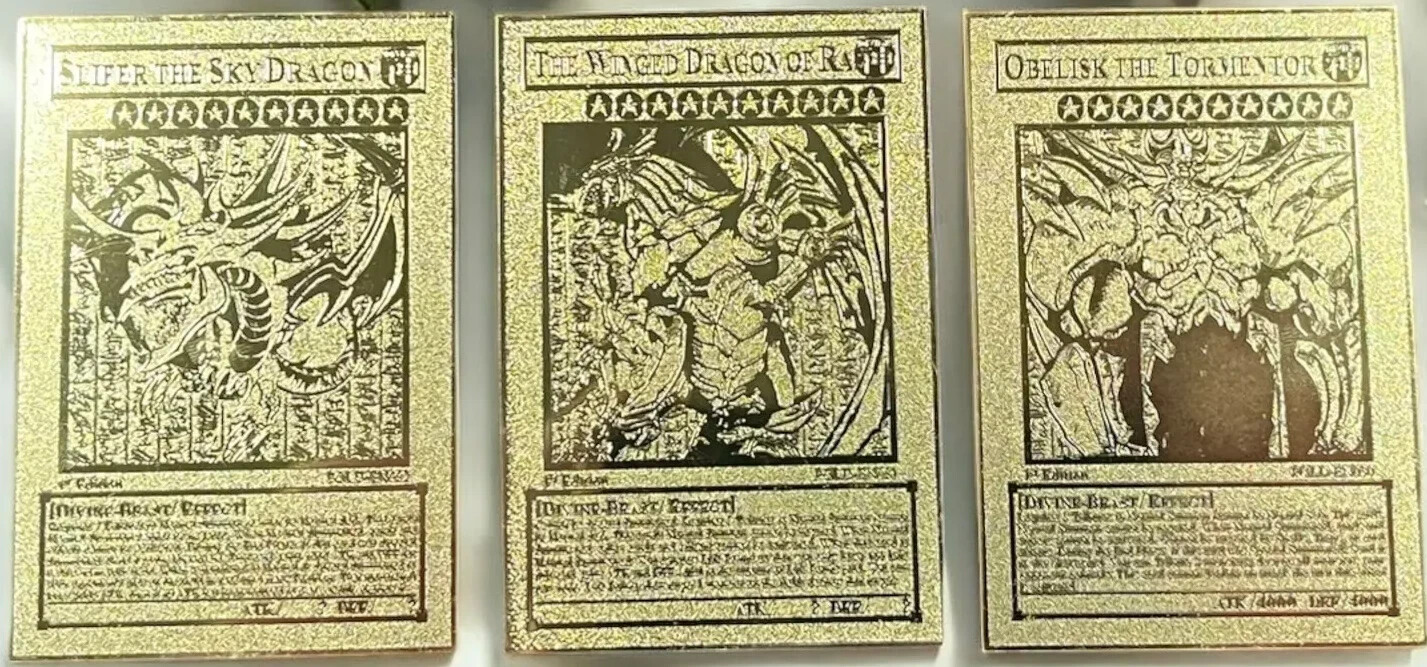Yugioh Egyptian God 3 Card Set (Slifer, Ra, & Obelisk) Golden Metal Card English