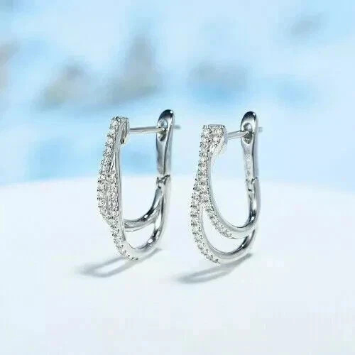 2Ct Women's Hoop Earrings 14K White Gold Plated Round Lab Created Diamond