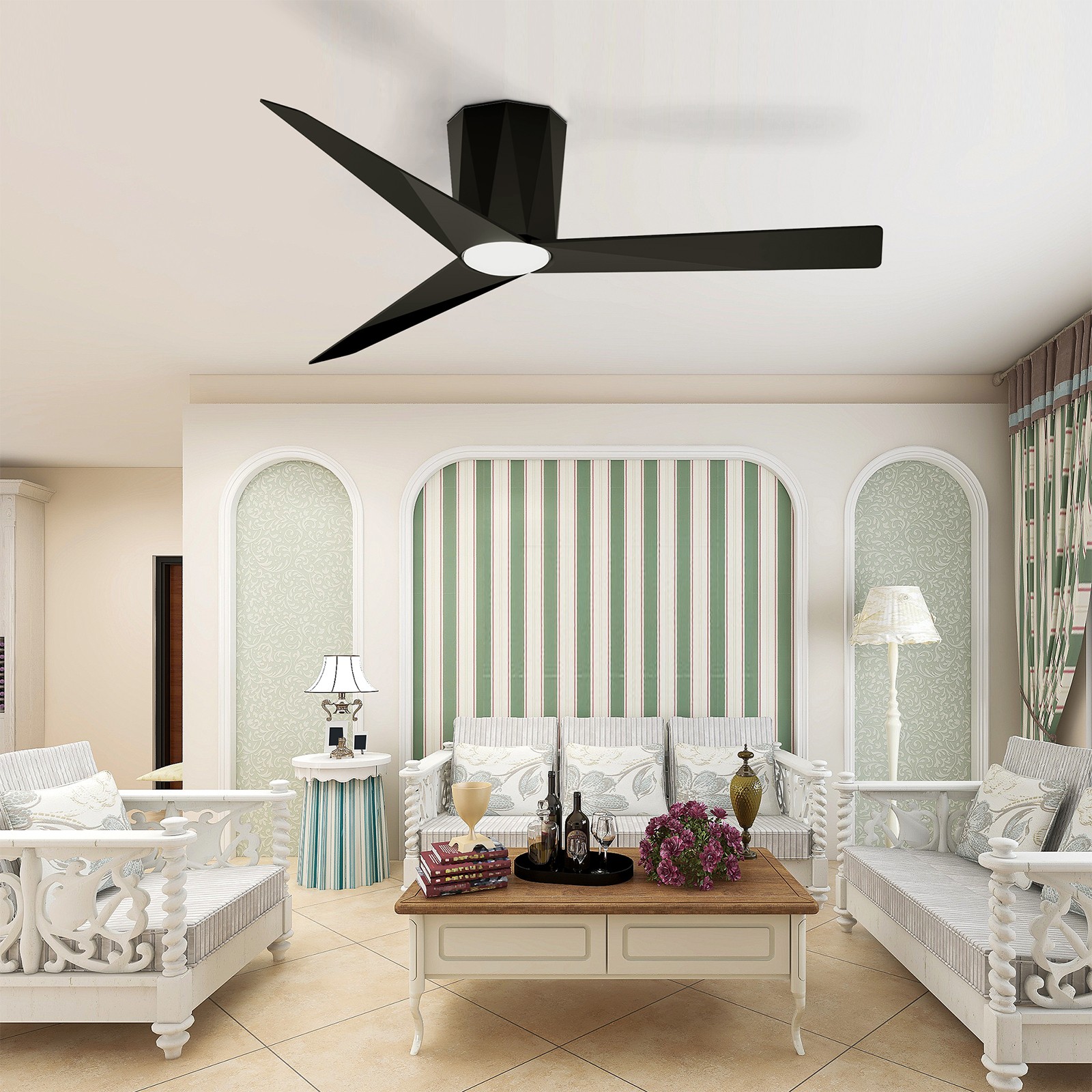 Ceiling Fans with Dimmable Led Lights,52" Flush Mount Ceiling Fan Remote Control