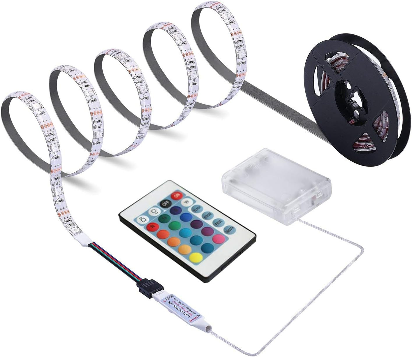 Battery Powered LED Strip Lights, 24-Keys Remote Controlled, DIY Indoor