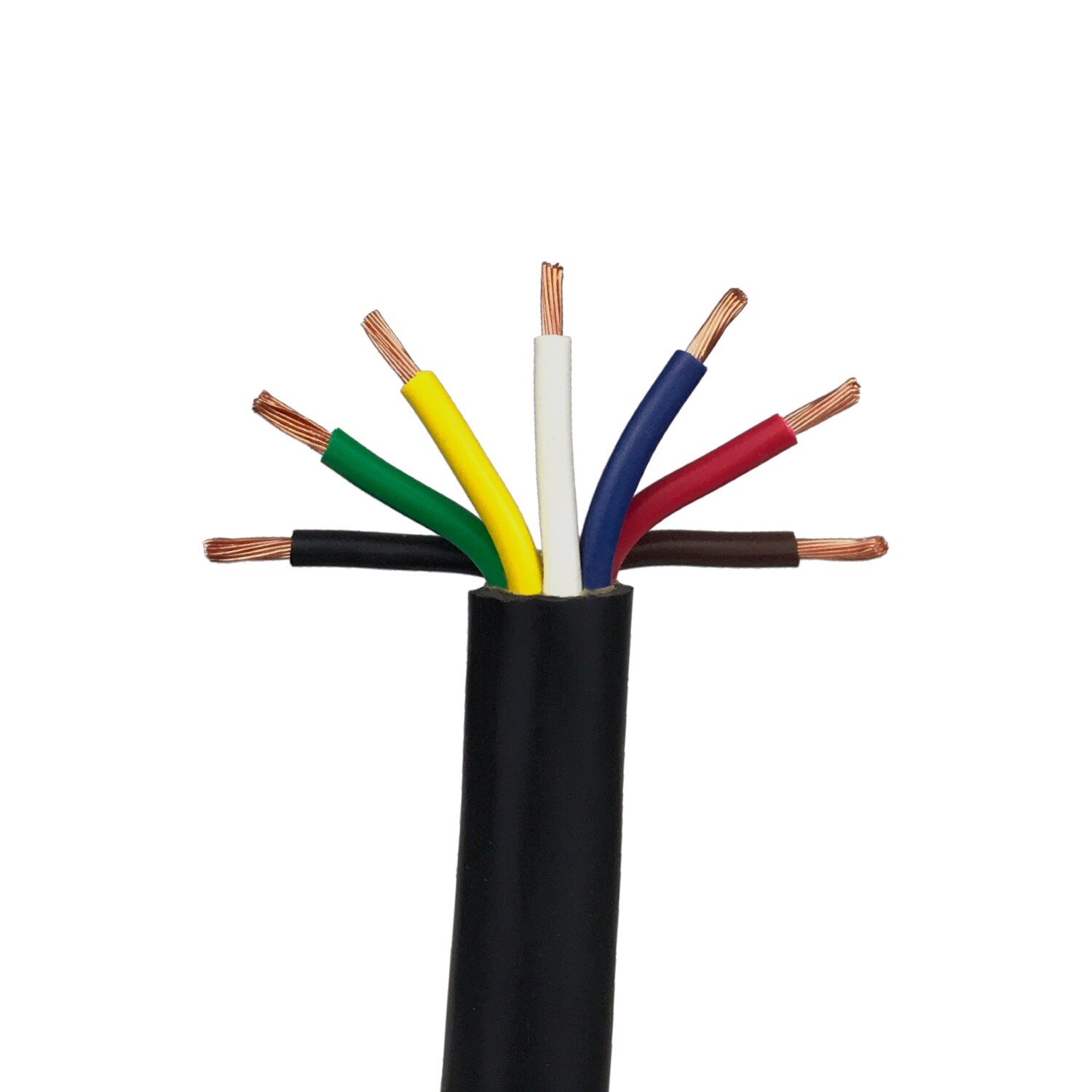 7 Conductor Trailer Cable, 14 AWG GPT, Color Coded PVC with Jacket, 1'