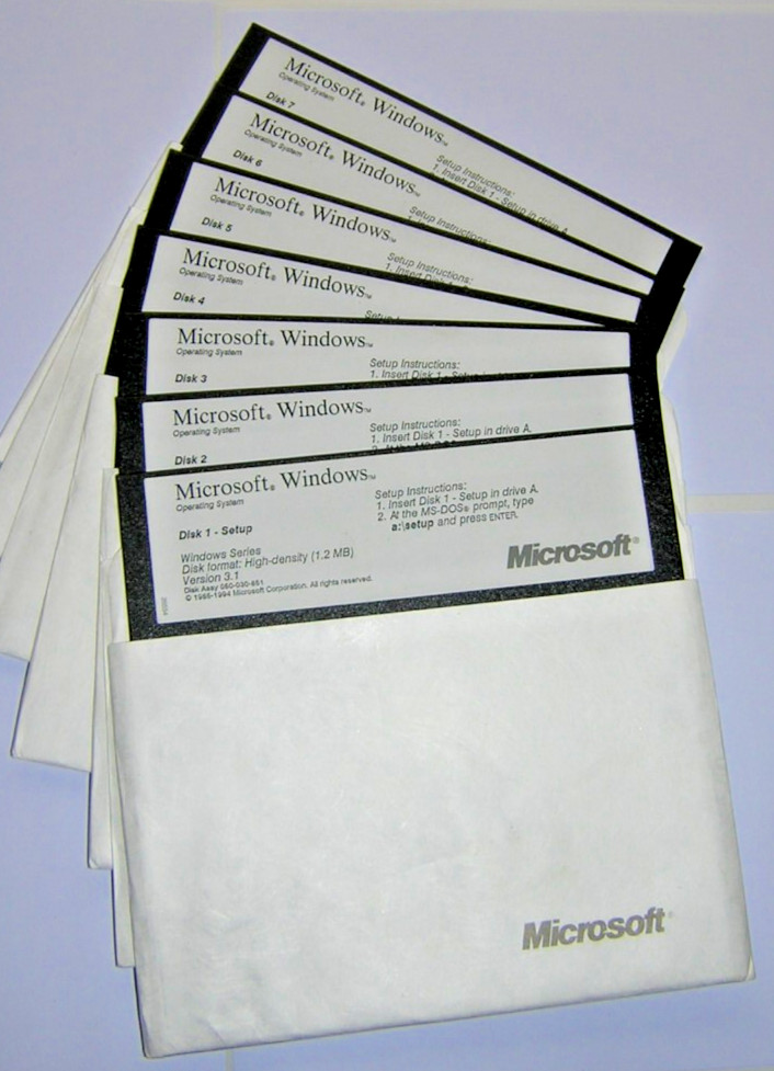 Microsoft Windows 3.1 Operating System on 5.25" Floppy Diskette Set of 7 (1994)