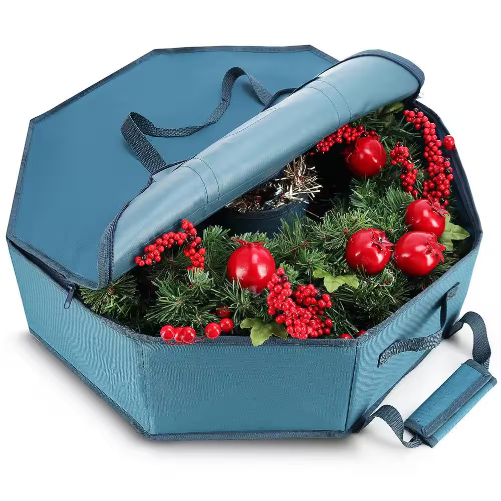 30 In. Blue Non-Woven Fabric Wreath Storage Container Free Ship NEW