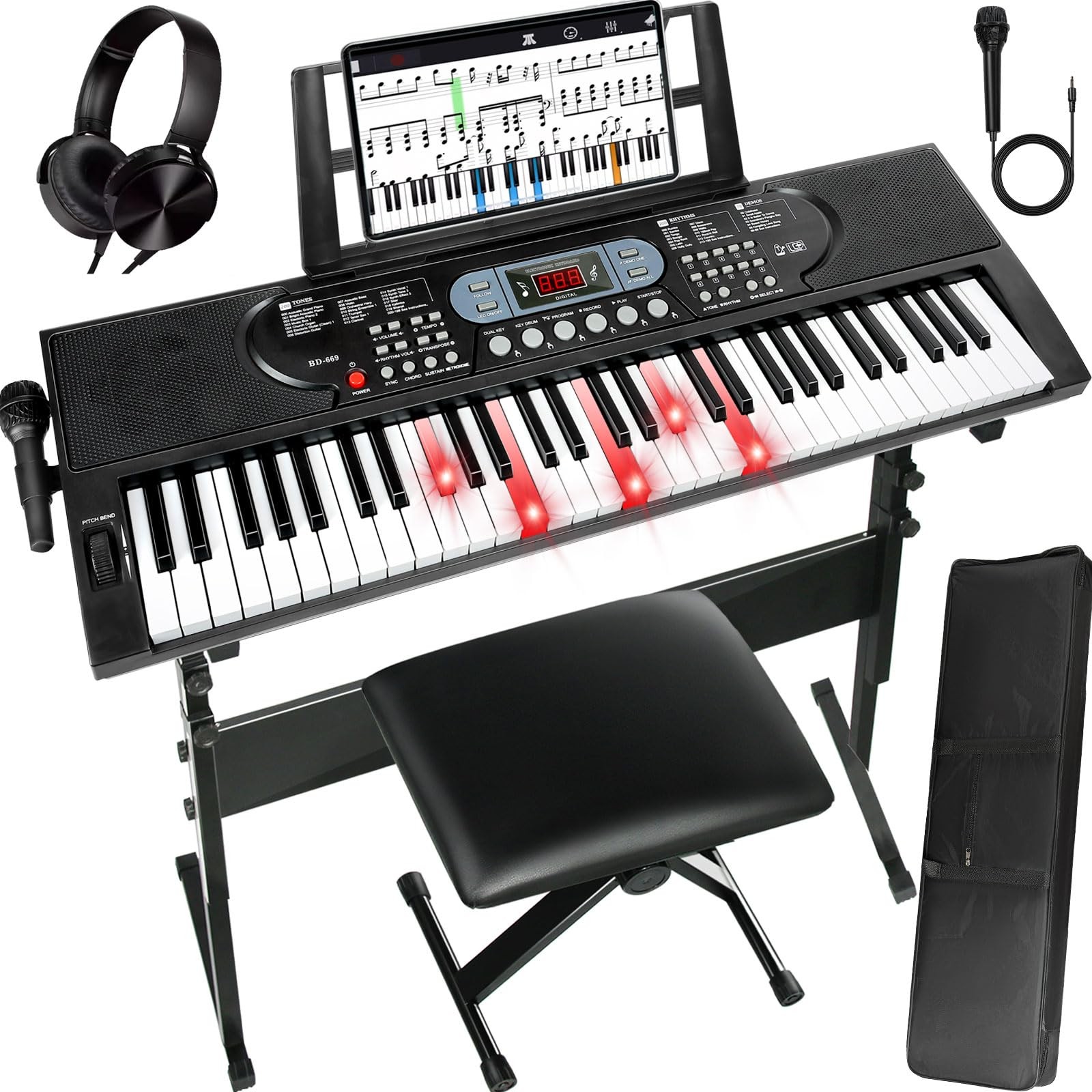 AQNIEGEP 61Key Electric Keyboard Piano with Lighted Keys, Gifts, Premium Bund...