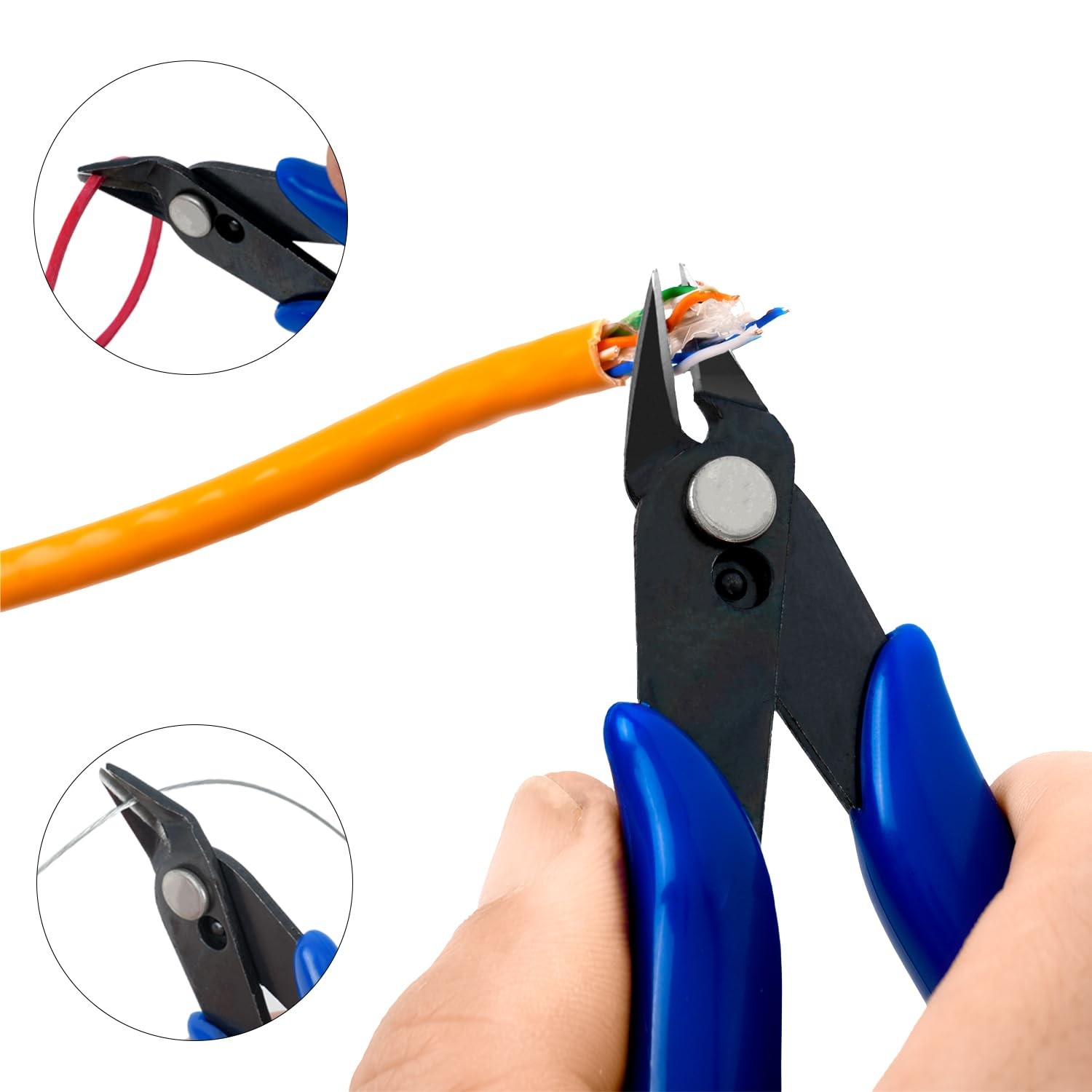 5pcs Micro Flush Cutters With Internal Spring, 5 Inches Blue - Side and Diago...