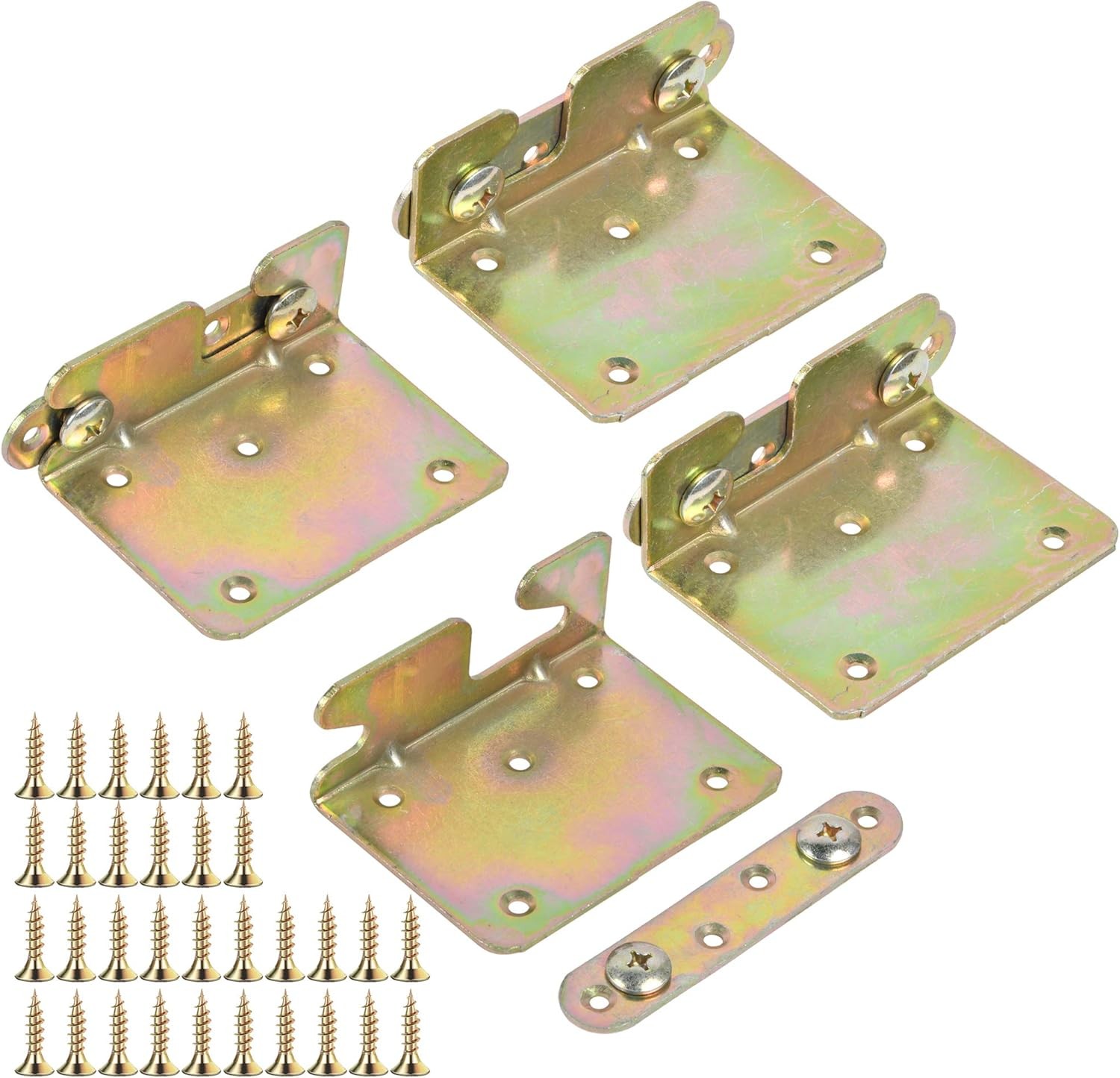 4 Sets Bed Rail Brackets Heavy Duty Non-Mortise Bed Rail Fittings with Screws