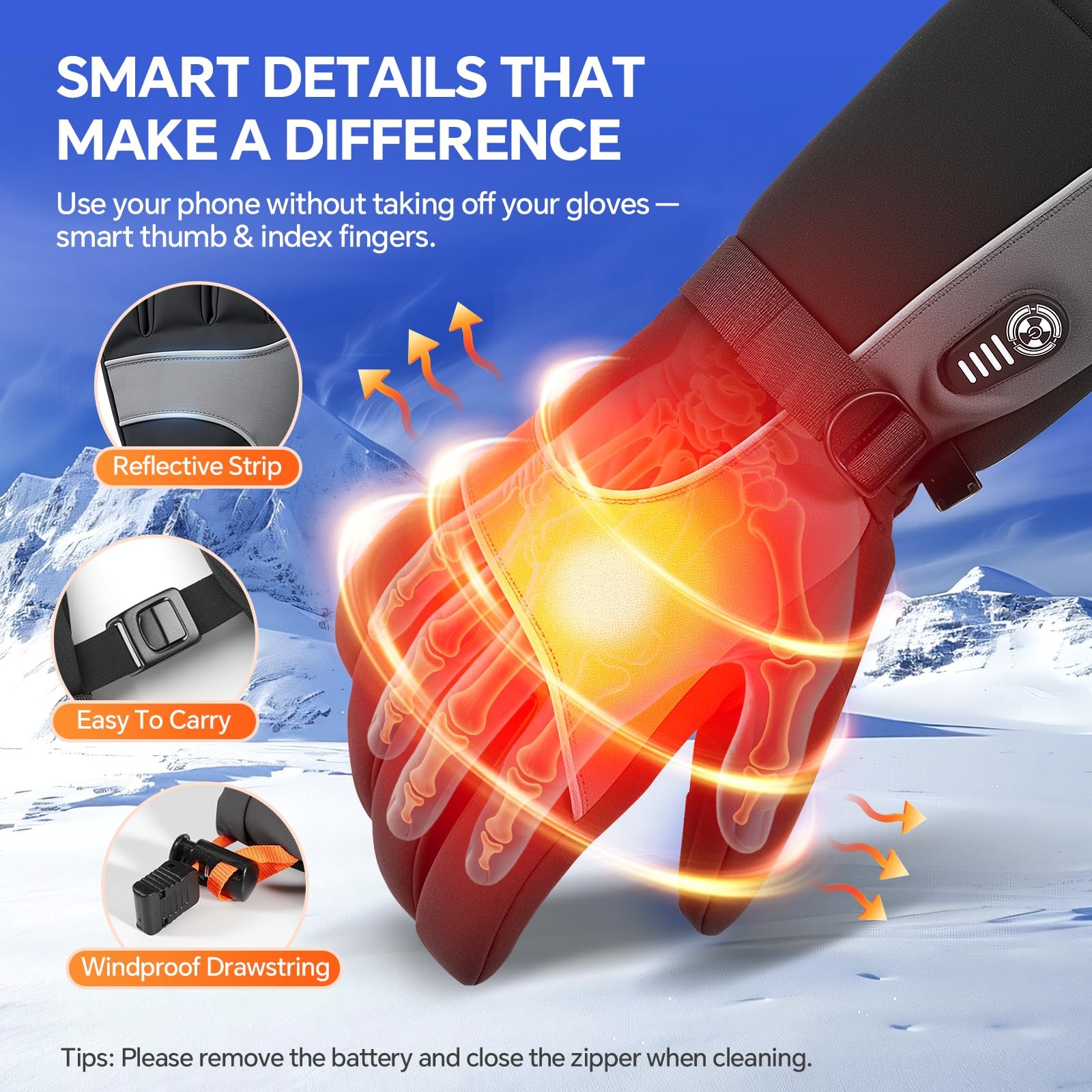 Rechargeable Heated Gloves for Men Women 7.4V Battery Heated Ski Gloves with...
