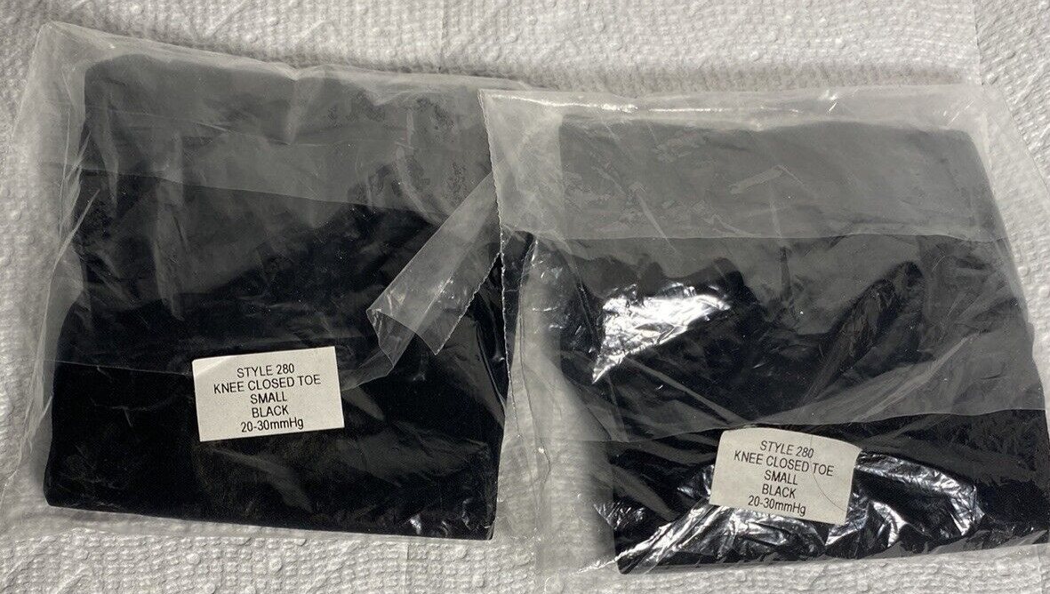 Lot of 2 Style 280 Soft-Opaque Closed Toe Knee Highs Small 20-30 mmHg Black New