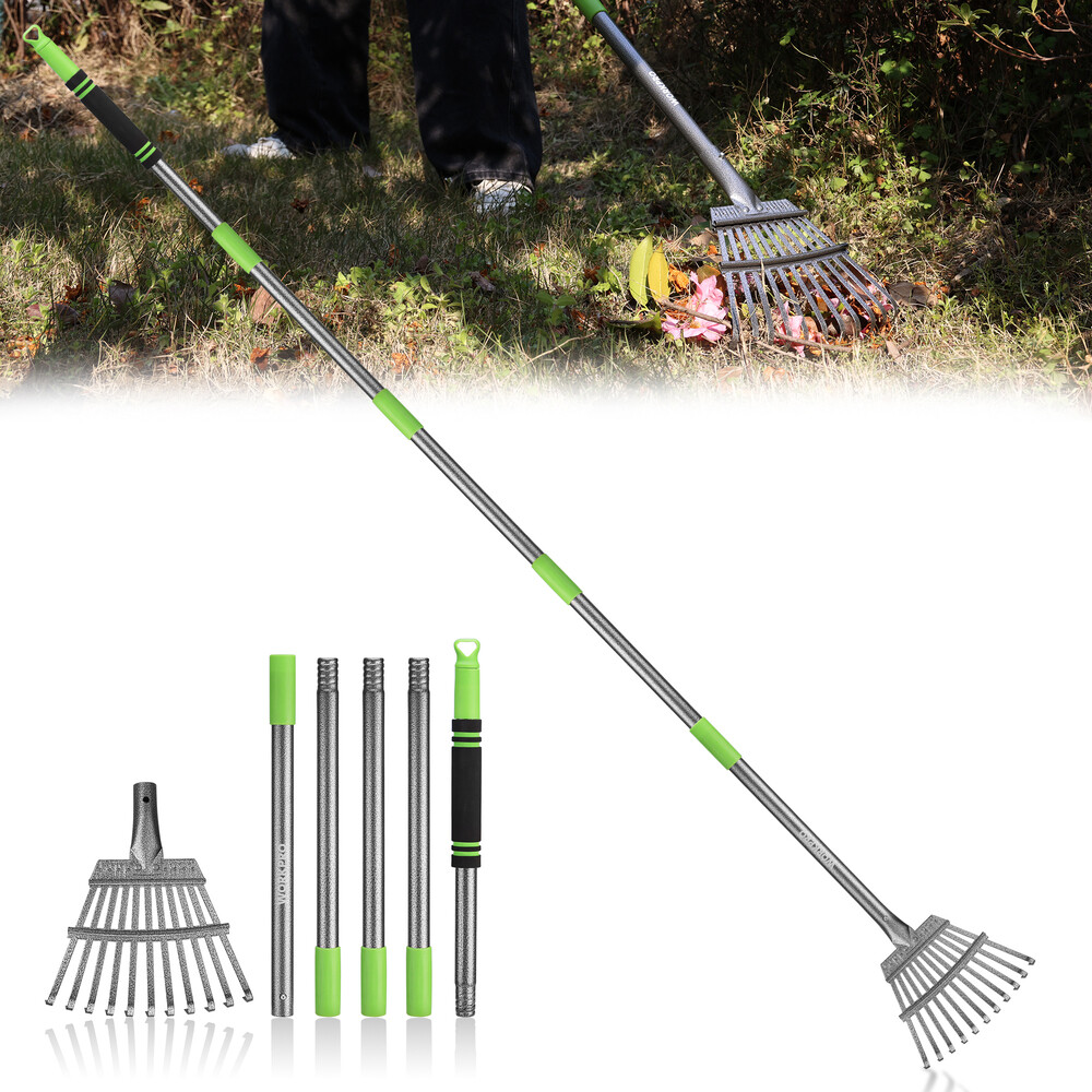 WORKPRO Heavy Duty Leaf Rakes 35-72" Adjustable Handle Metal Garden Rake 11 Tine