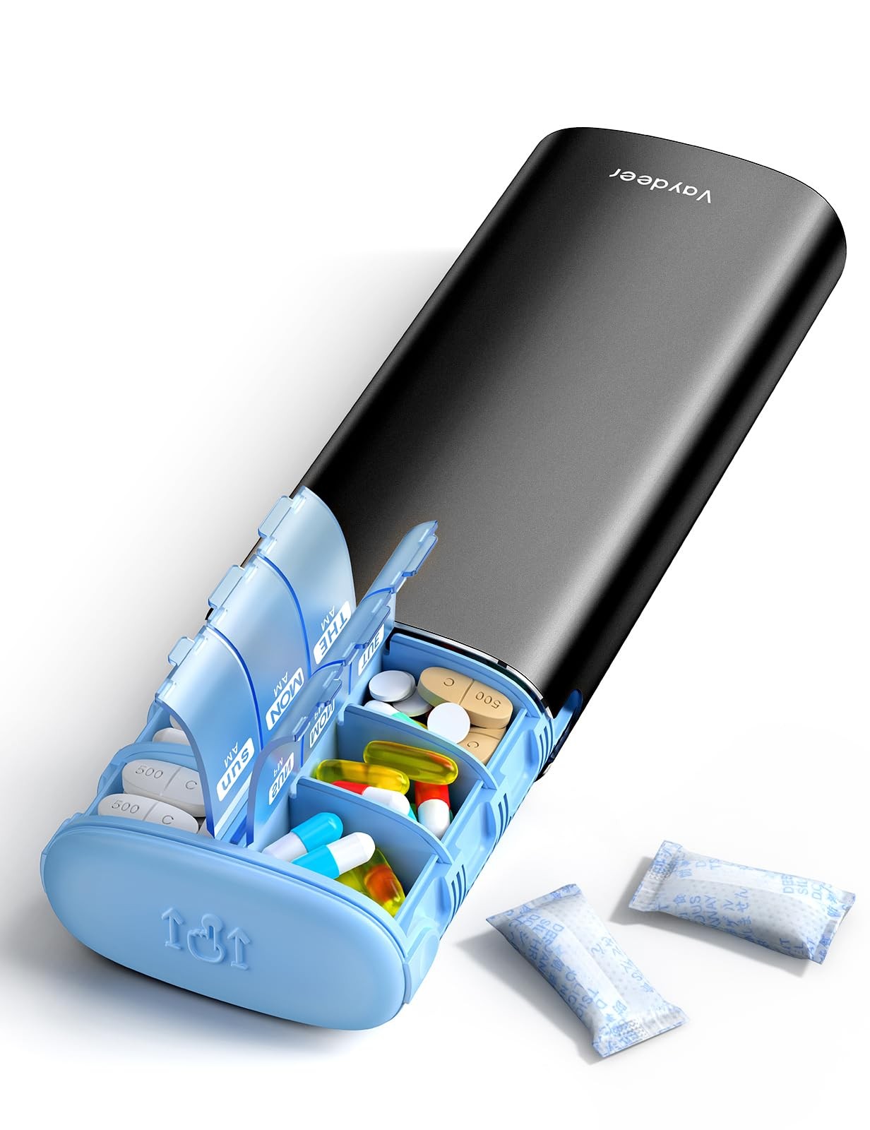 Metal 7 Day Pill Organizer 2 Times a Day – AM PM Weekly Travel Pill Case with...